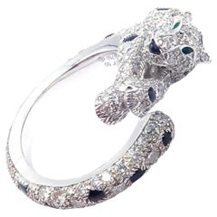 Anello Cartier Panther Panthere Diamante Smeraldo Onice Oro Bianco