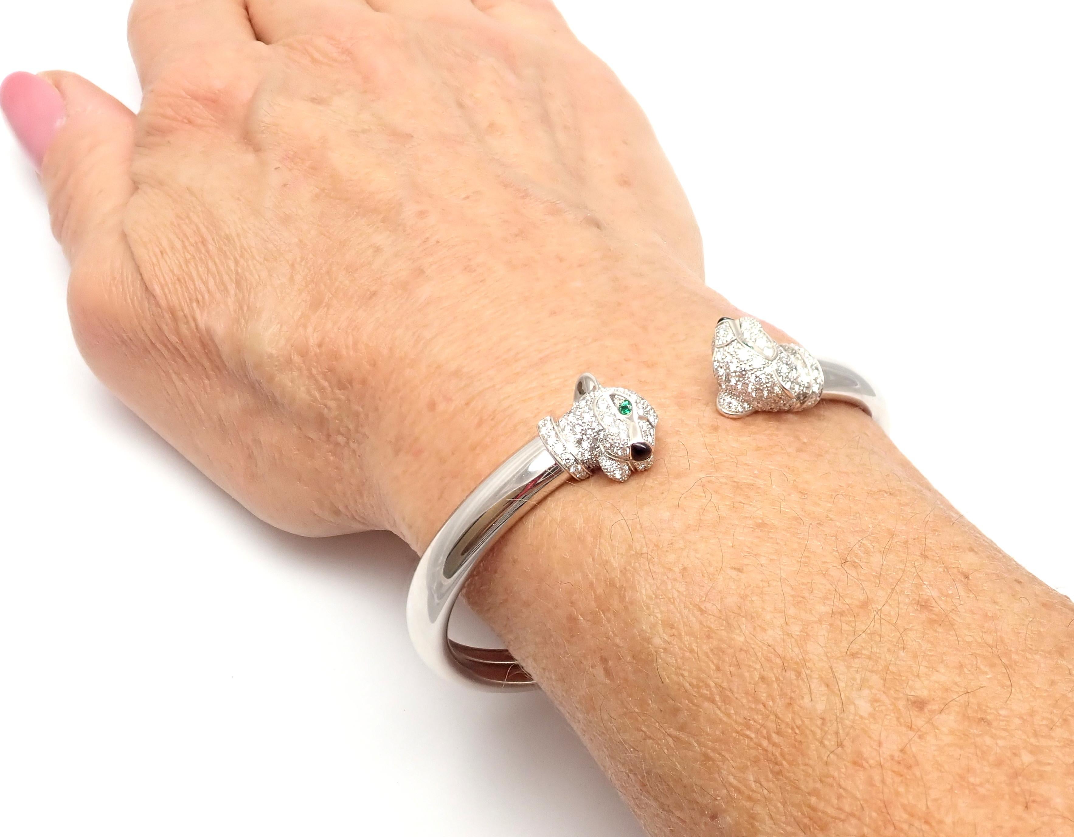 Cartier Panther Panthere Diamond Emerald Onyx White Gold Bangle Bracelet 6
