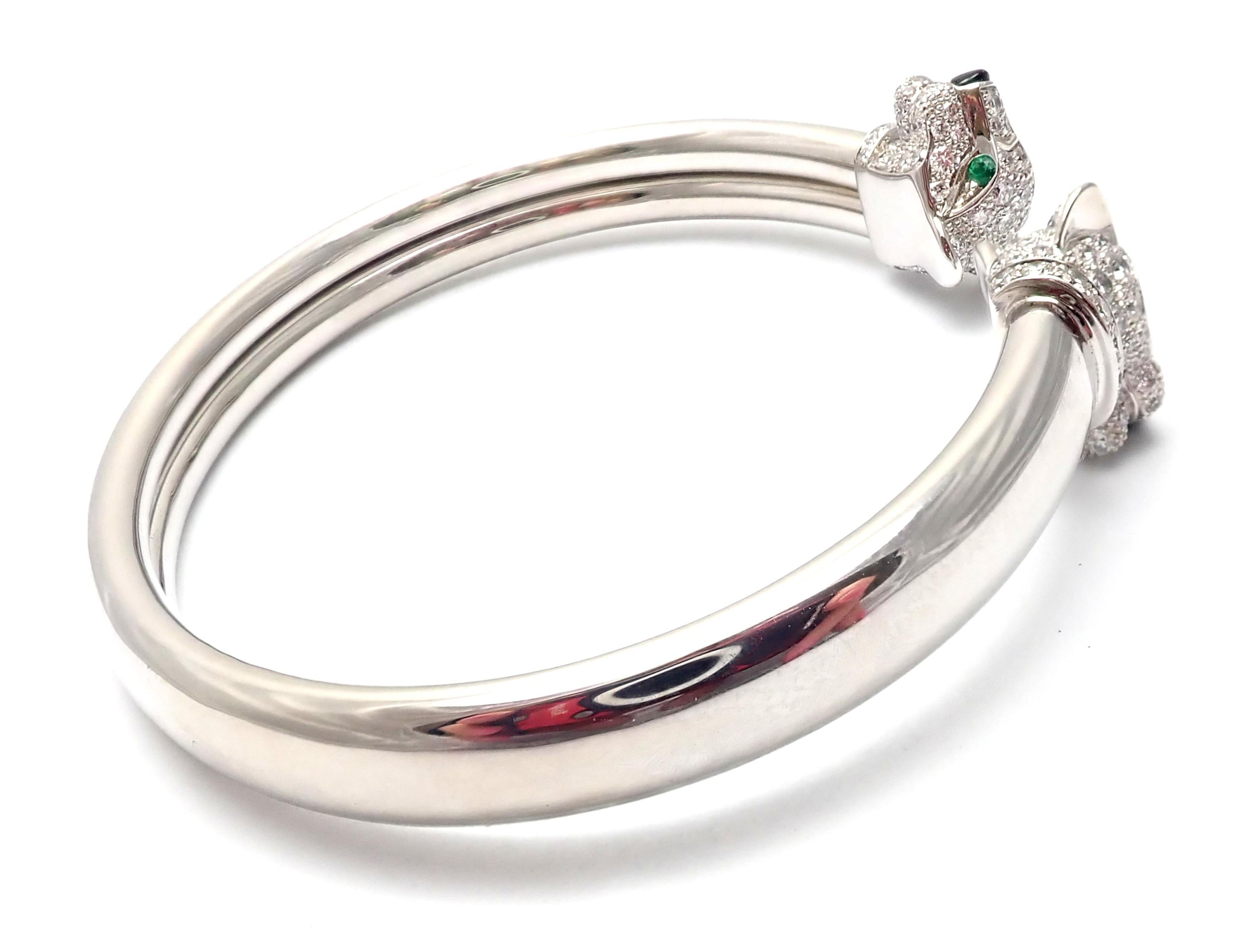 Cartier Panther Panthere Diamond Emerald Onyx White Gold Bangle Bracelet In Excellent Condition In Southampton, PA