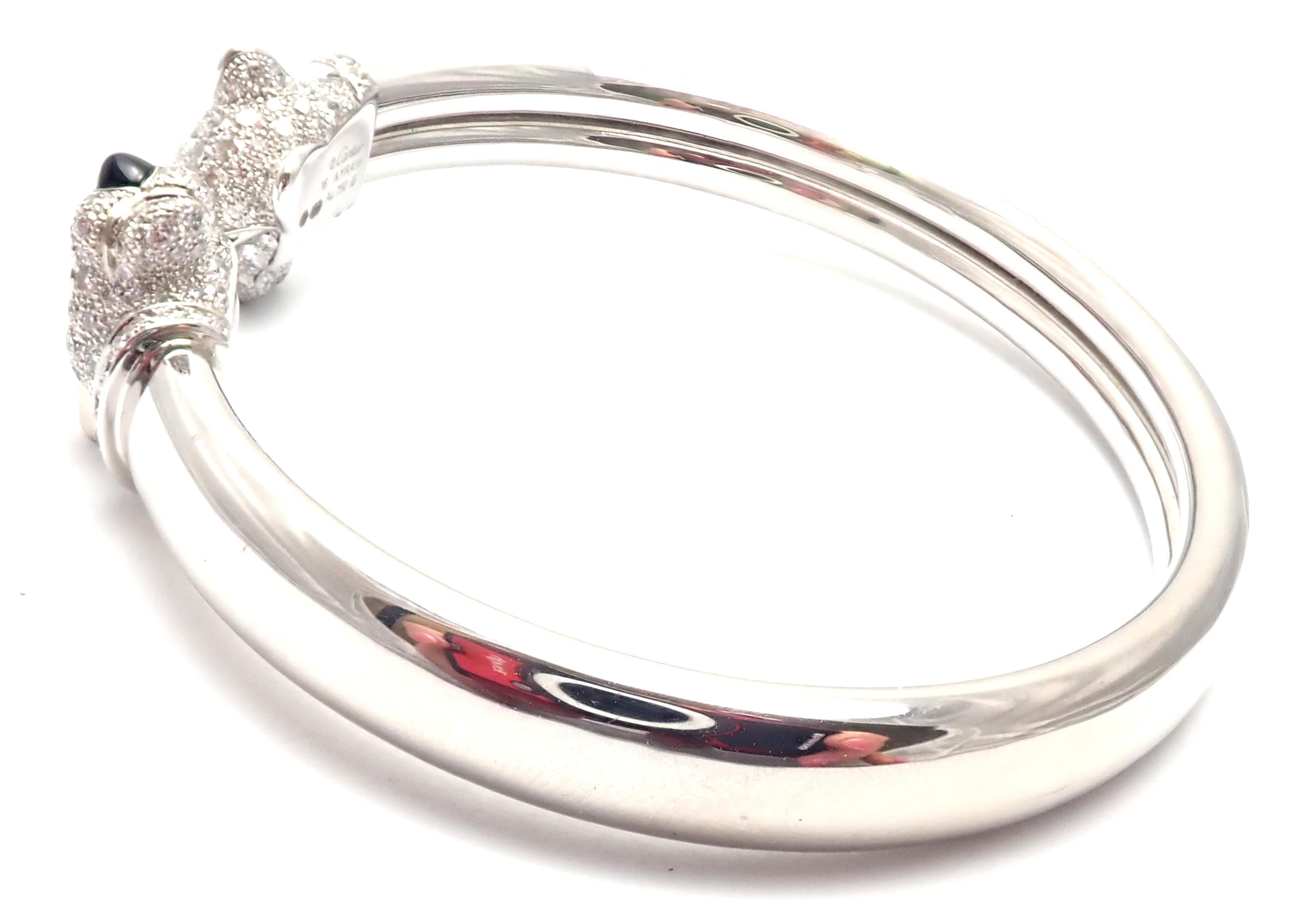 Cartier Panther Panthere Diamond Emerald Onyx White Gold Bangle Bracelet 2