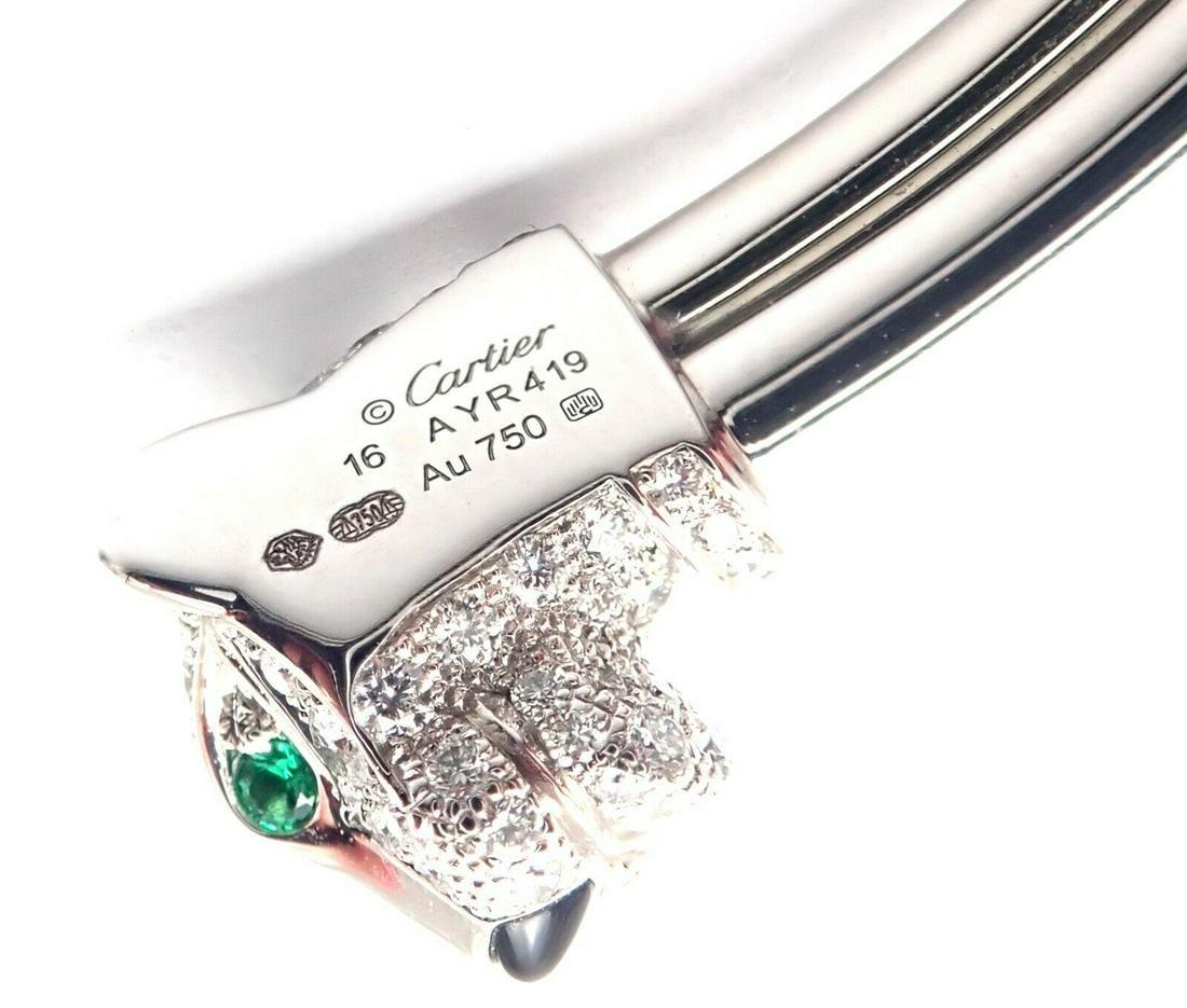 Brilliant Cut Cartier Panther Panthere Diamond Emerald Onyx White Gold Bangle Bracelet