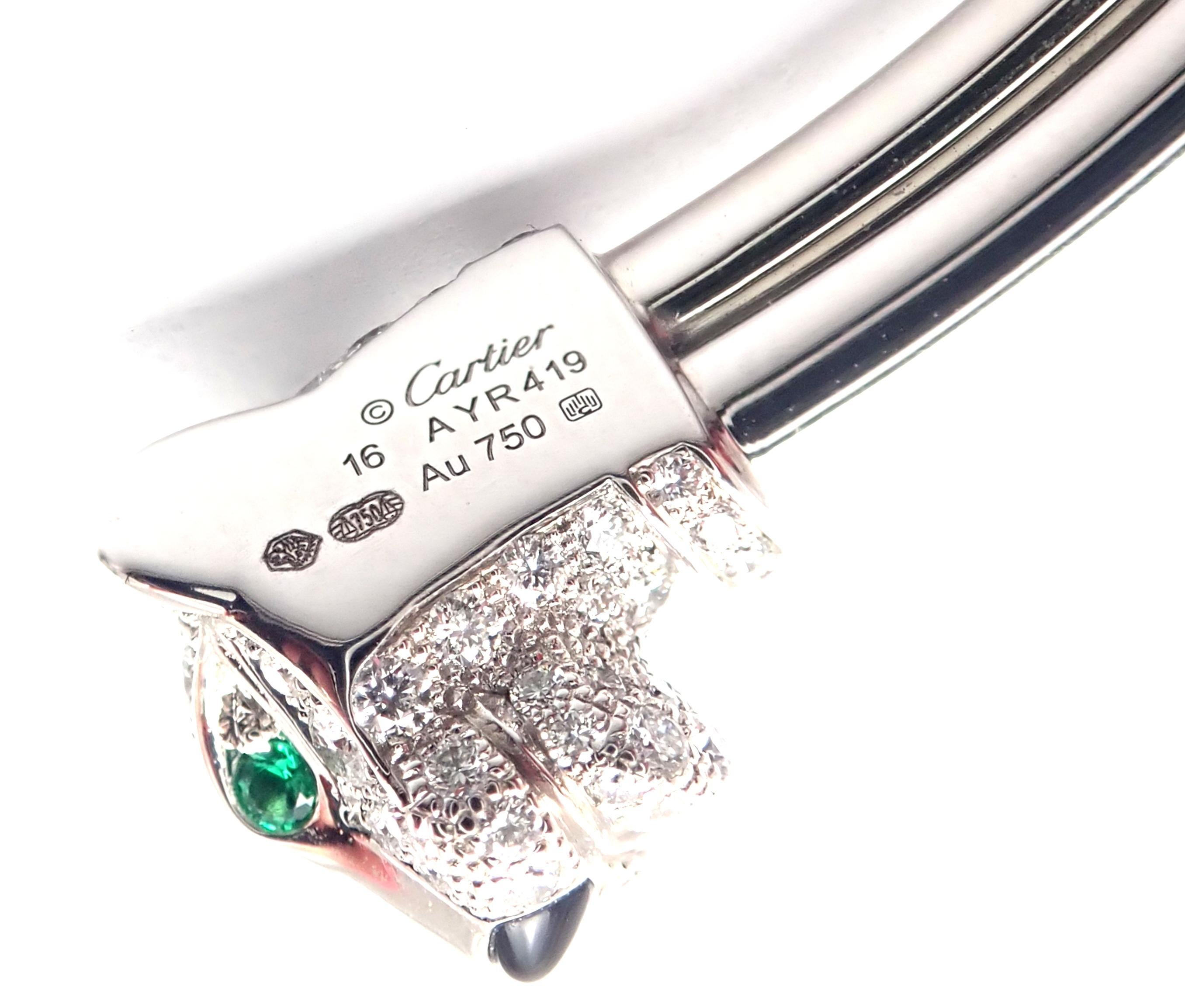 Cartier Panther Panthere Diamond Emerald Onyx White Gold Bangle Bracelet 3