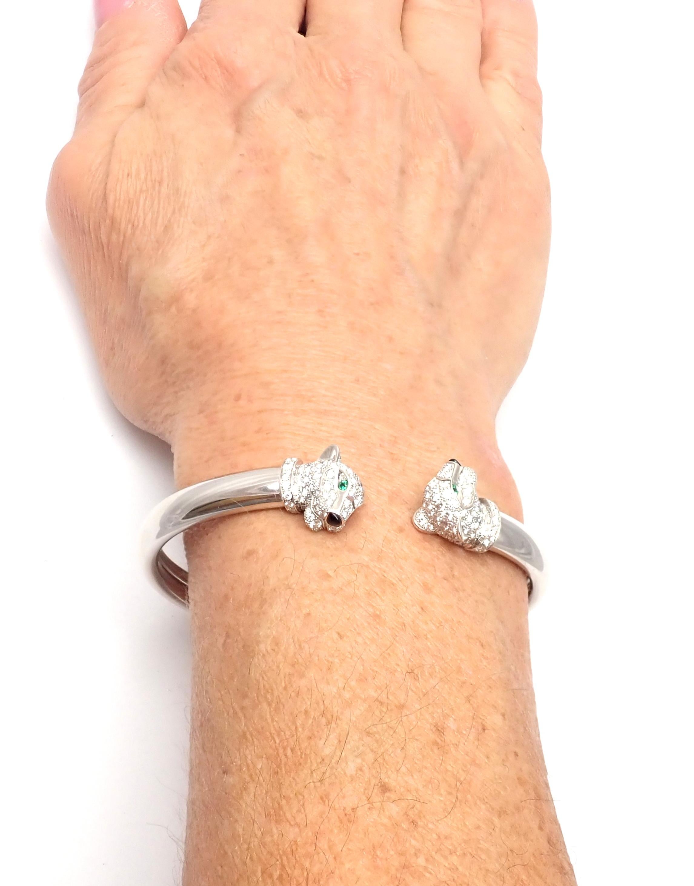 Cartier Panther Panthere Diamond Emerald Onyx White Gold Bangle Bracelet 5