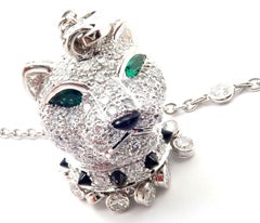 Cartier Panther Panthere Diamond Emerald Onyx White Gold Pendant Necklace