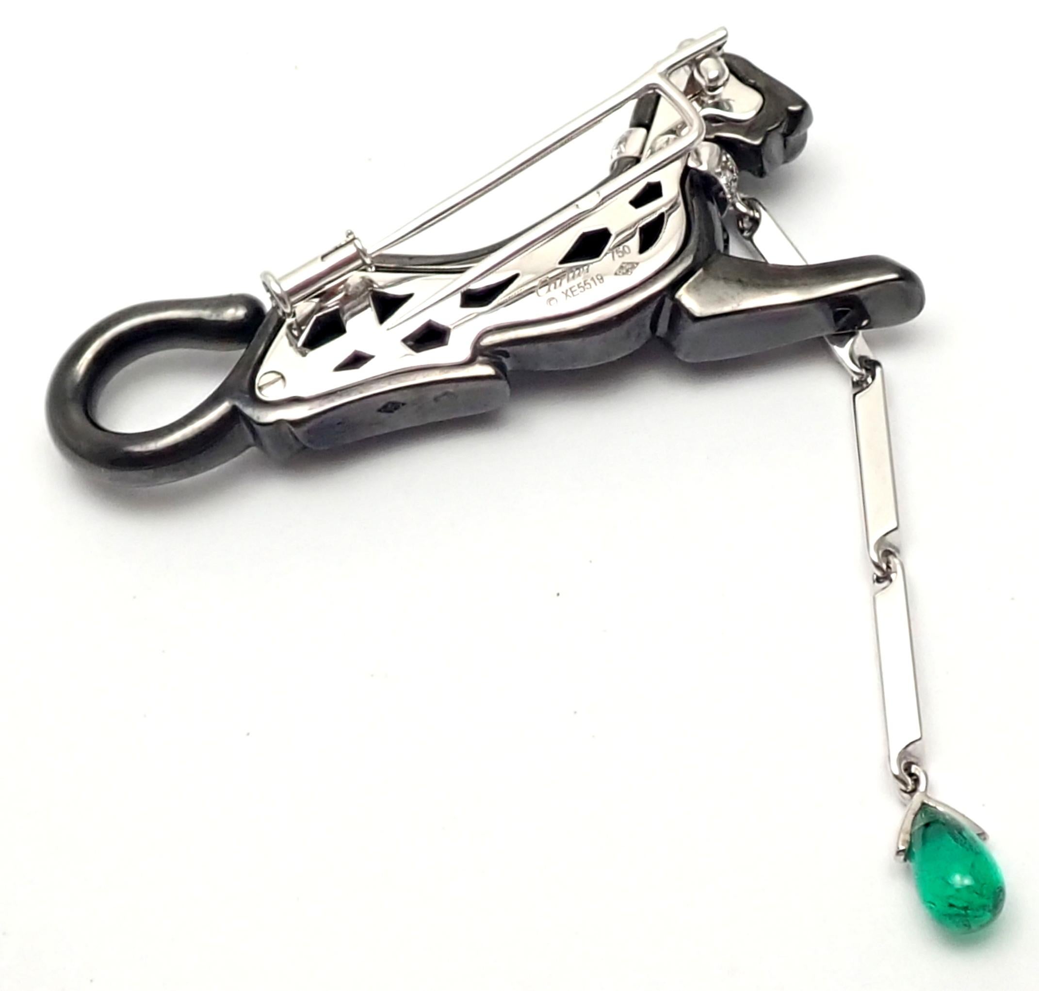 Cartier Panther Panthere Diamond Emerald Onyx White Gold Pin Brooch 4
