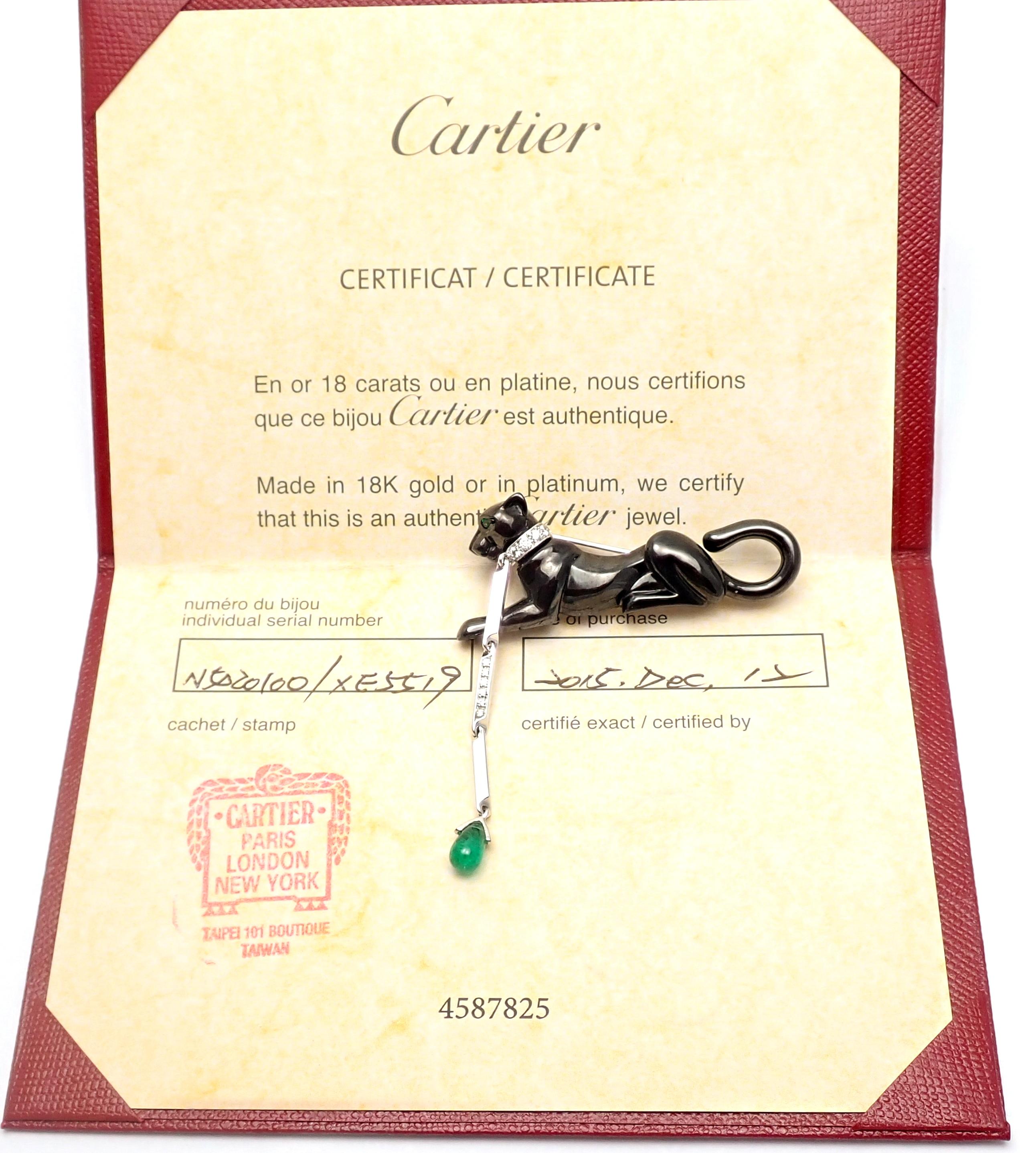 Cartier Panther Panthere Diamant Smaragd Onyx Weißgold Pin Brosche 5