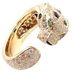 Cartier Panther Panthere Diamond Emerald Onyx Yellow Gold Band Ring