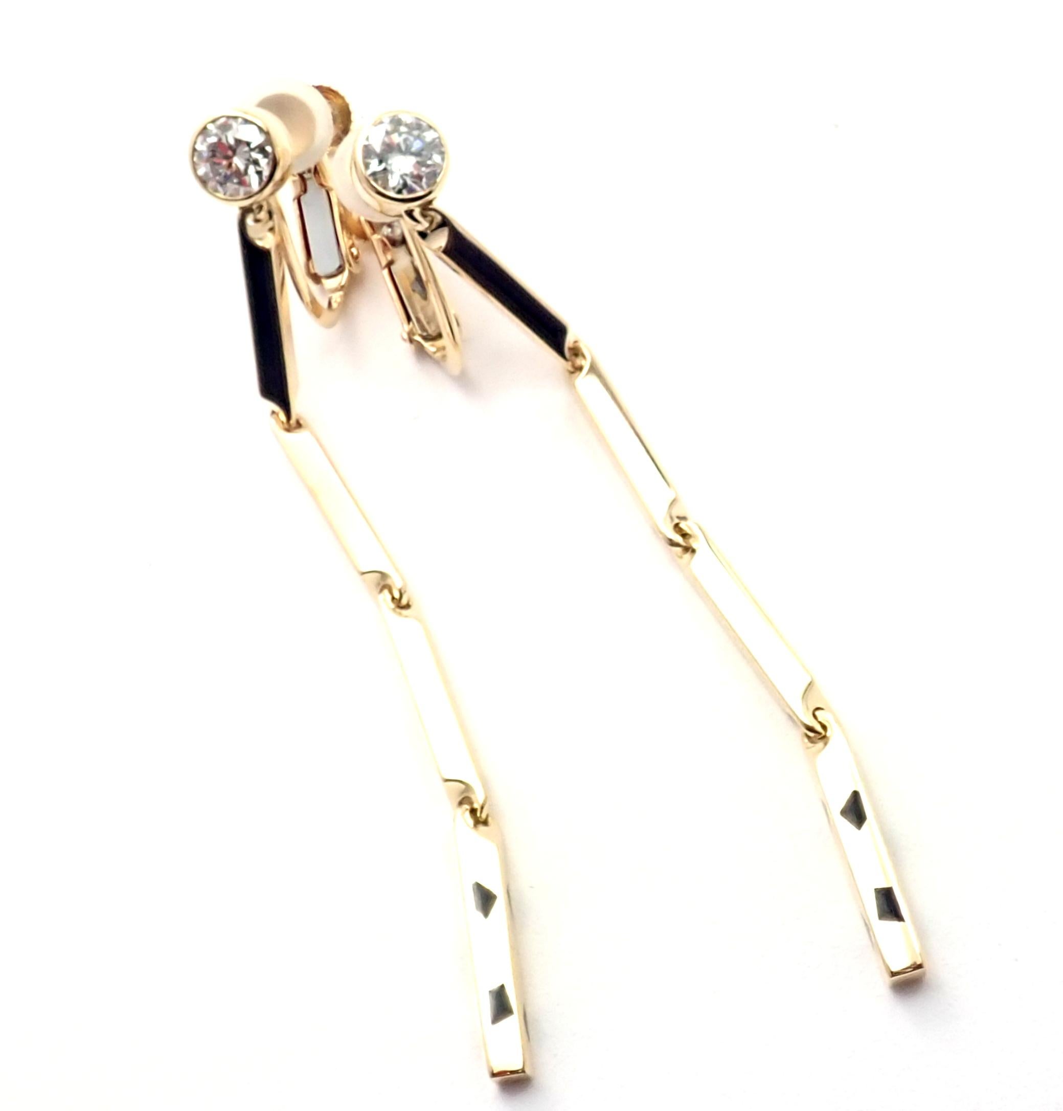 Cartier Panther Panthere Diamond Lacquer Link Yellow Gold Earrings 1