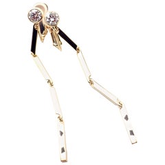 Cartier Panther Panthere Diamond Lacquer Link Yellow Gold Earrings