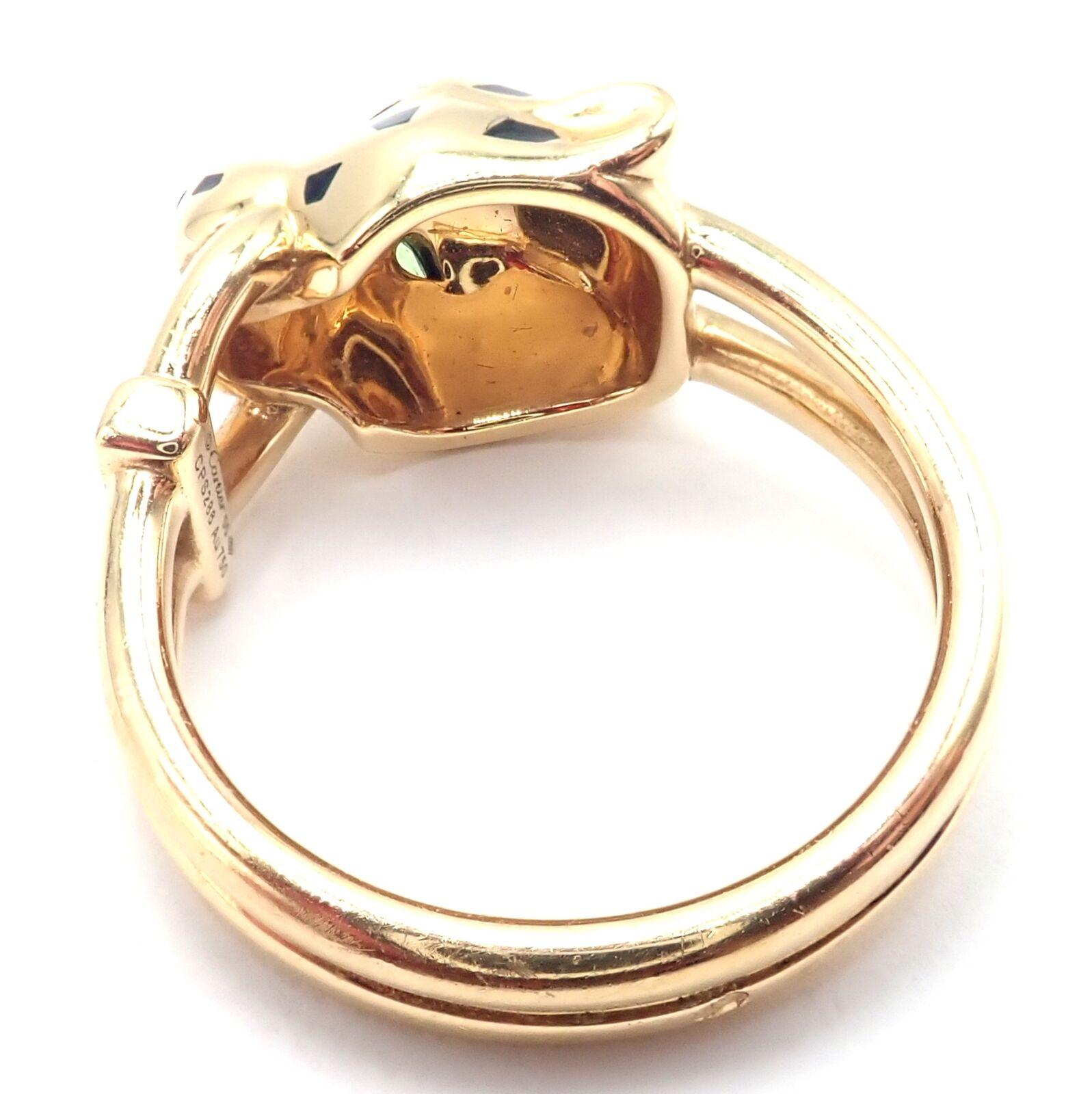 Women's or Men's Cartier Panther Panthere Diamond Lacquer Tsavorite Yellow Gold Band Ring For Sale