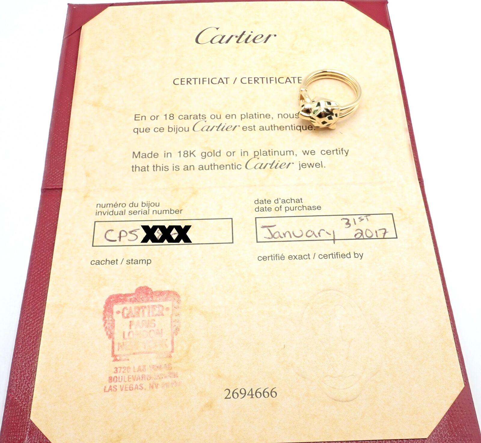 Cartier Panther Panthere Diamond Lacquer Tsavorite Yellow Gold Band Ring For Sale 3