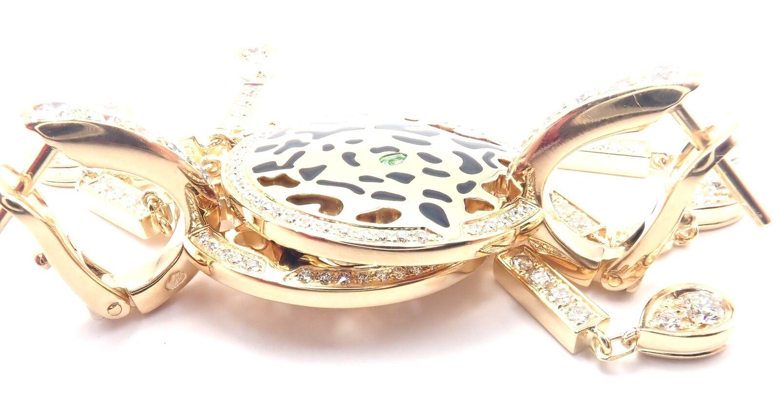 Cartier Panther Panthere Diamond Lacquer Tsavorite Yellow Gold Drop Earrings For Sale 2