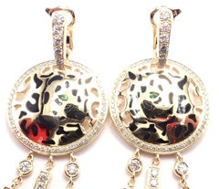 Cartier Panther Panthere Diamond Lacquer Tsavorite Yellow Gold Drop Earrings