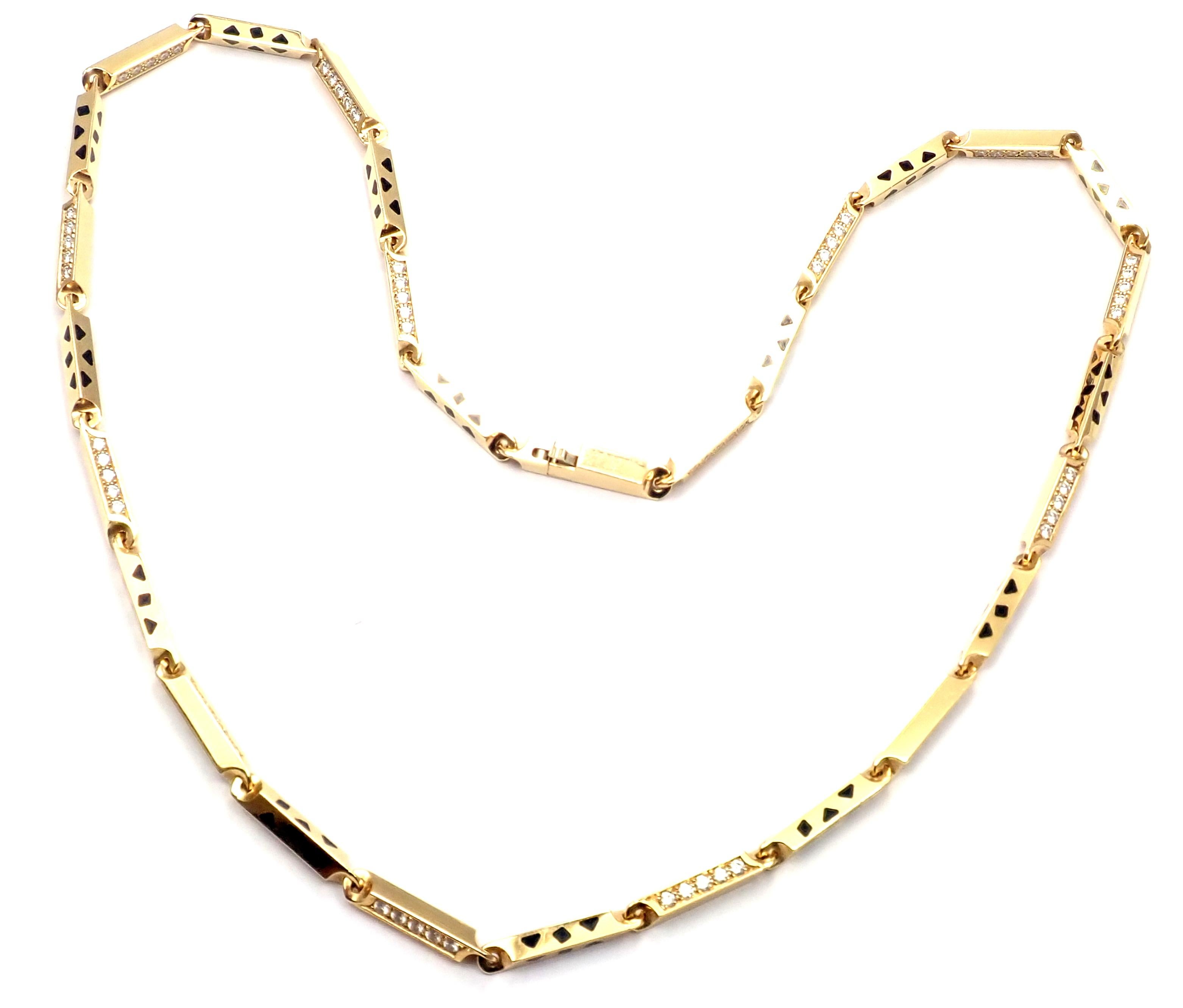 18k Yellow Gold Diamond Lacquer Panther Panthere Link Necklace by Cartier. 
With 140 Round brilliant cut diamonds VVS1 clarity E color total weight approx. 2.80ct
Details:
Length: 18