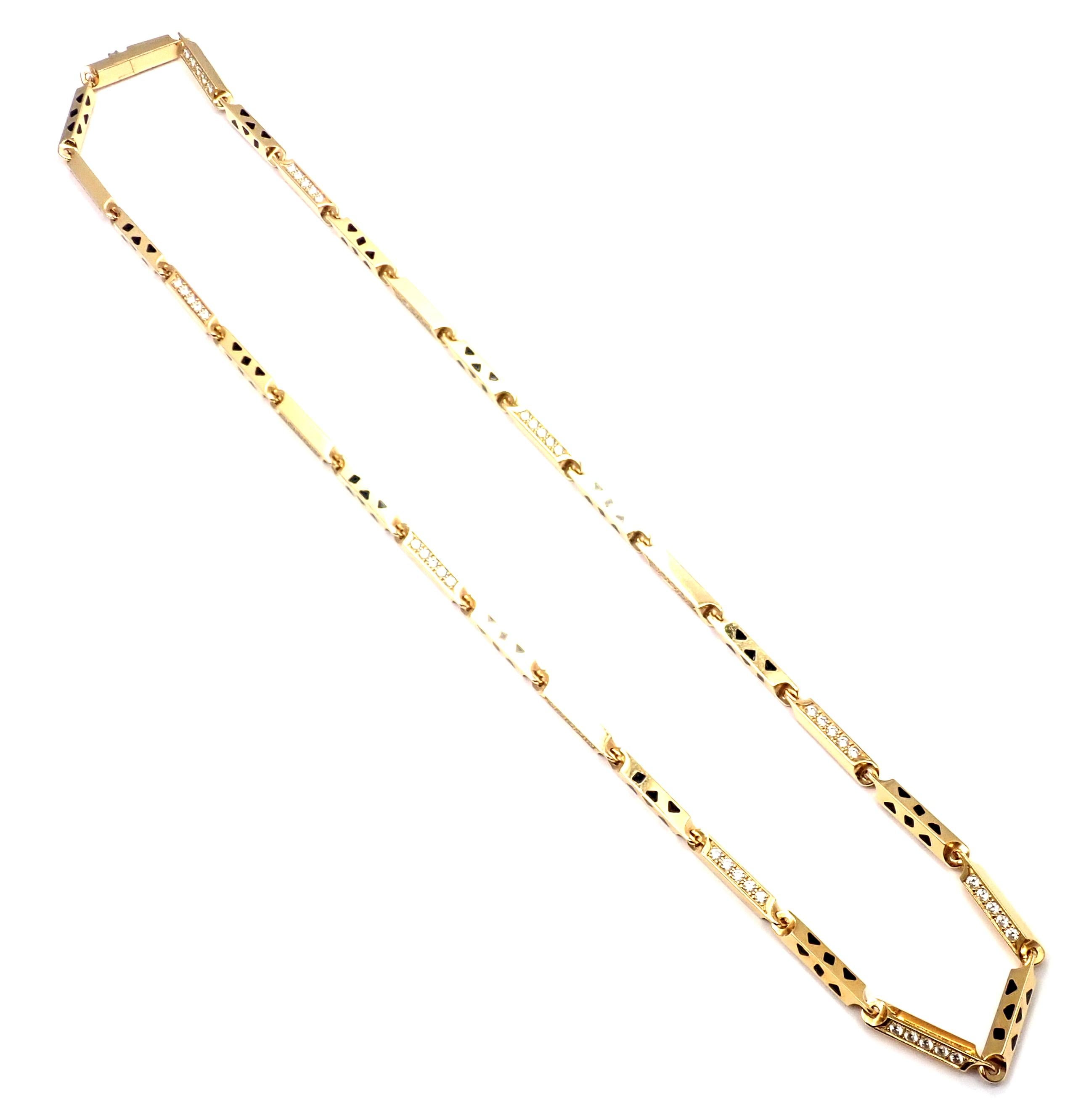 Cartier Panther Panthere Diamond Lacquer Yellow Gold Link Necklace In Excellent Condition In Holland, PA