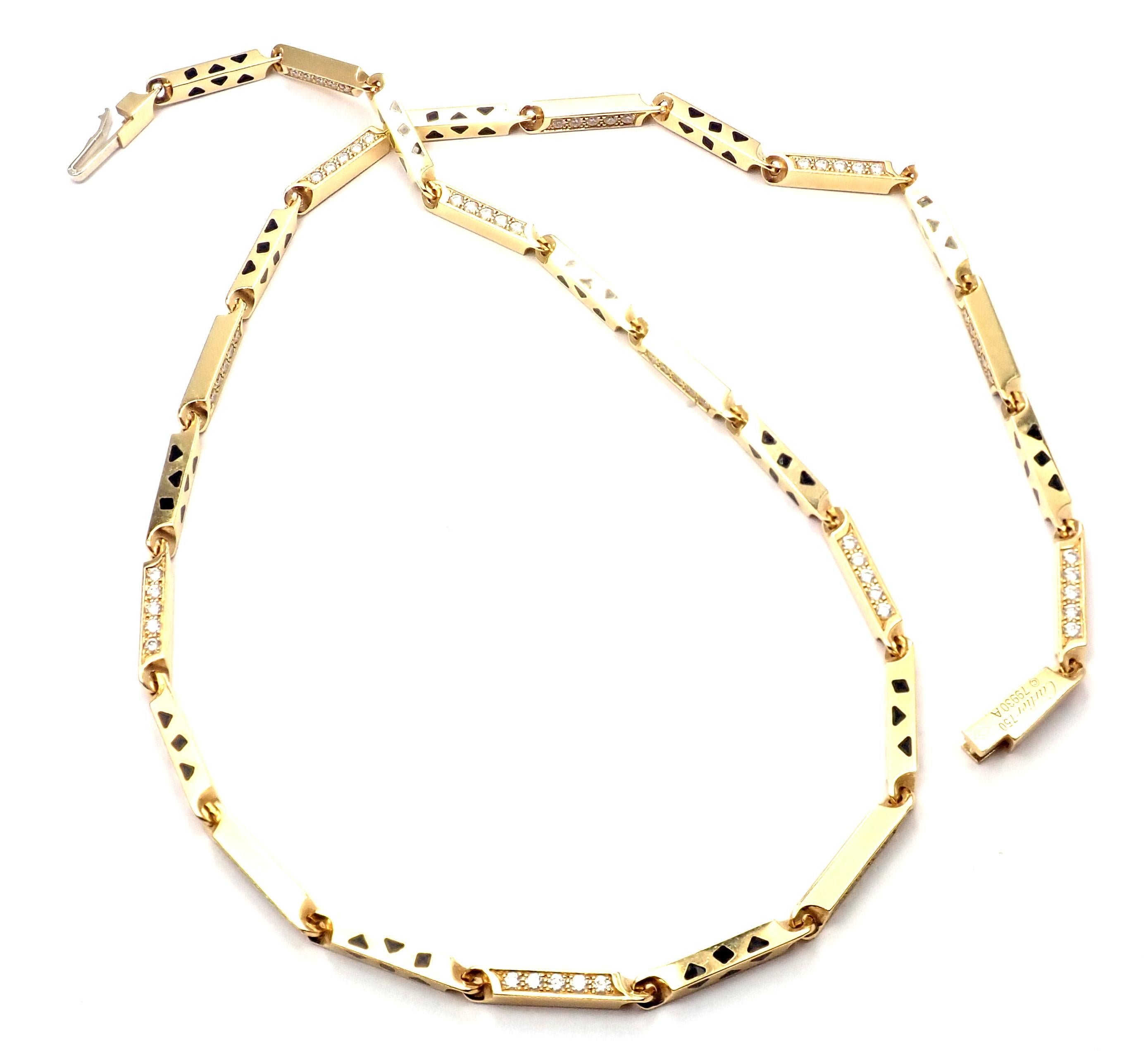 Cartier Panther Panthere Diamond Lacquer Yellow Gold Link Necklace 2