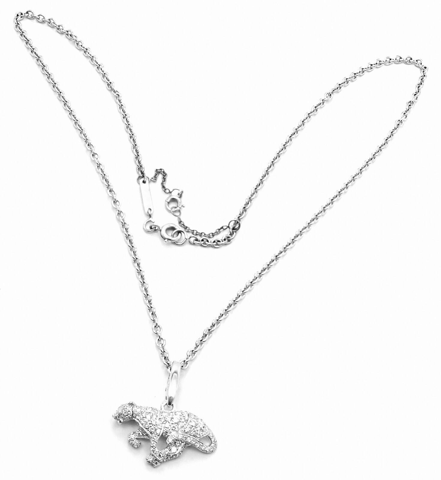 Cartier Panther Panthere Diamond Pendant White Gold Necklace 5