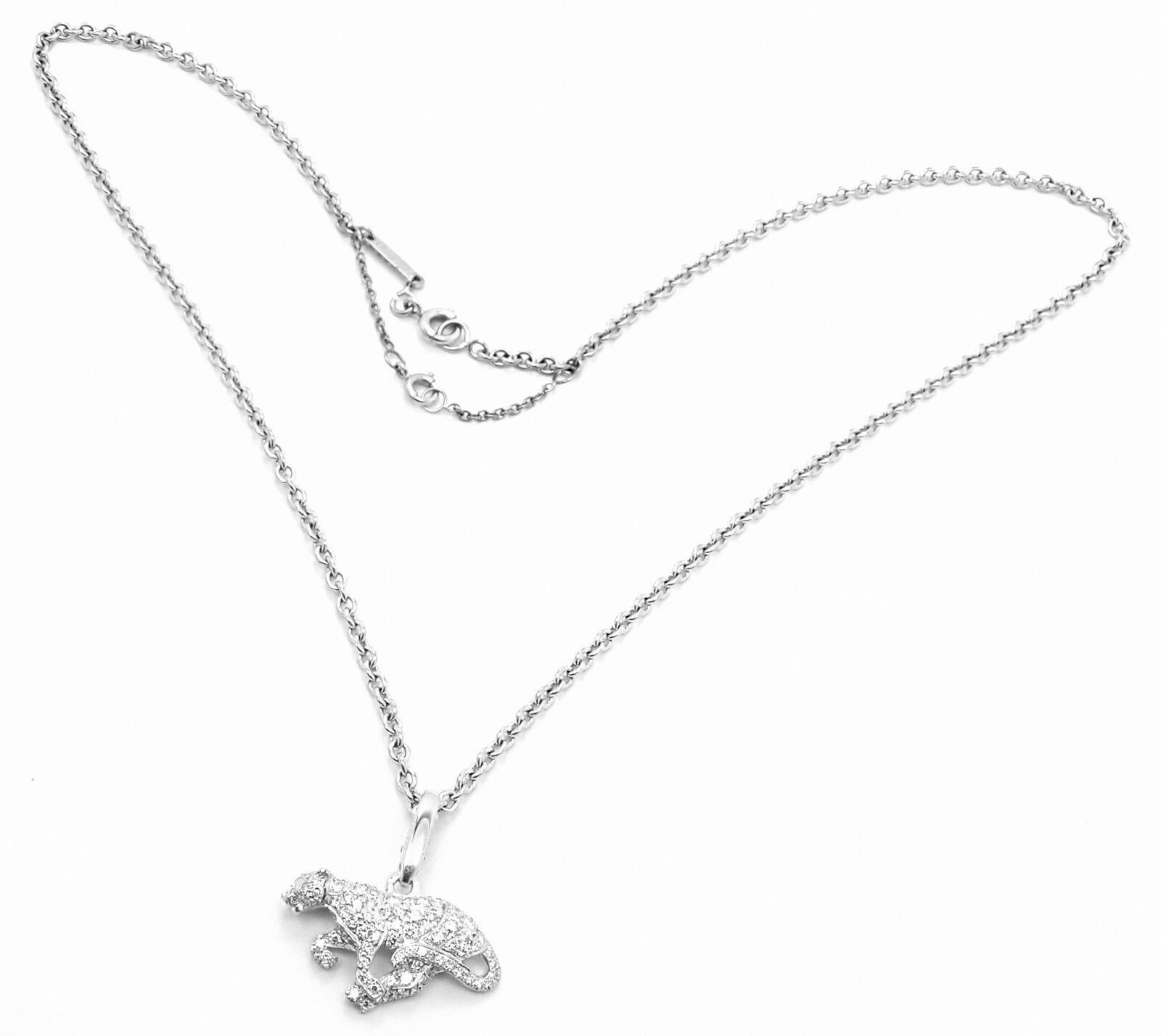 Brilliant Cut Cartier Panther Panthere Diamond Pendant White Gold Necklace