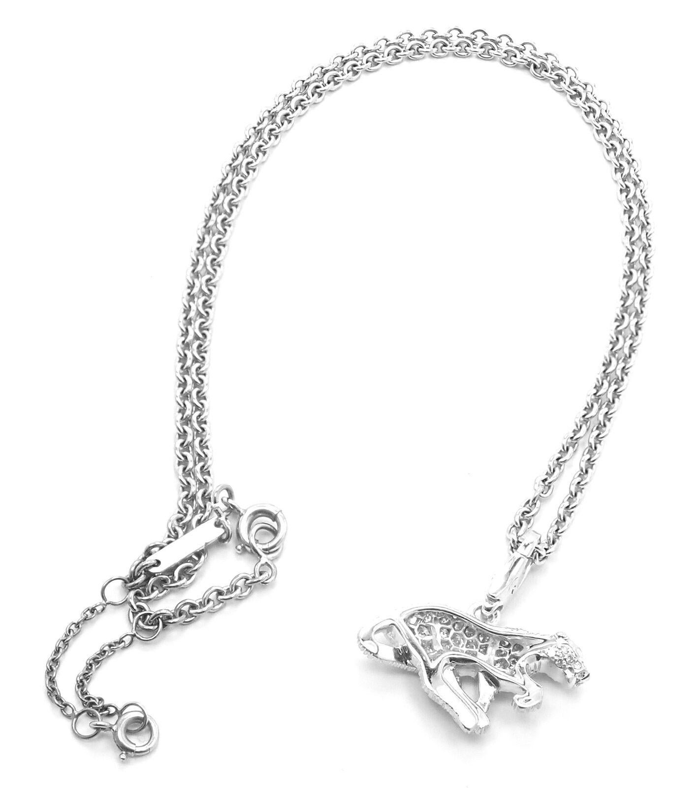 Women's or Men's Cartier Panther Panthere Diamond Pendant White Gold Necklace