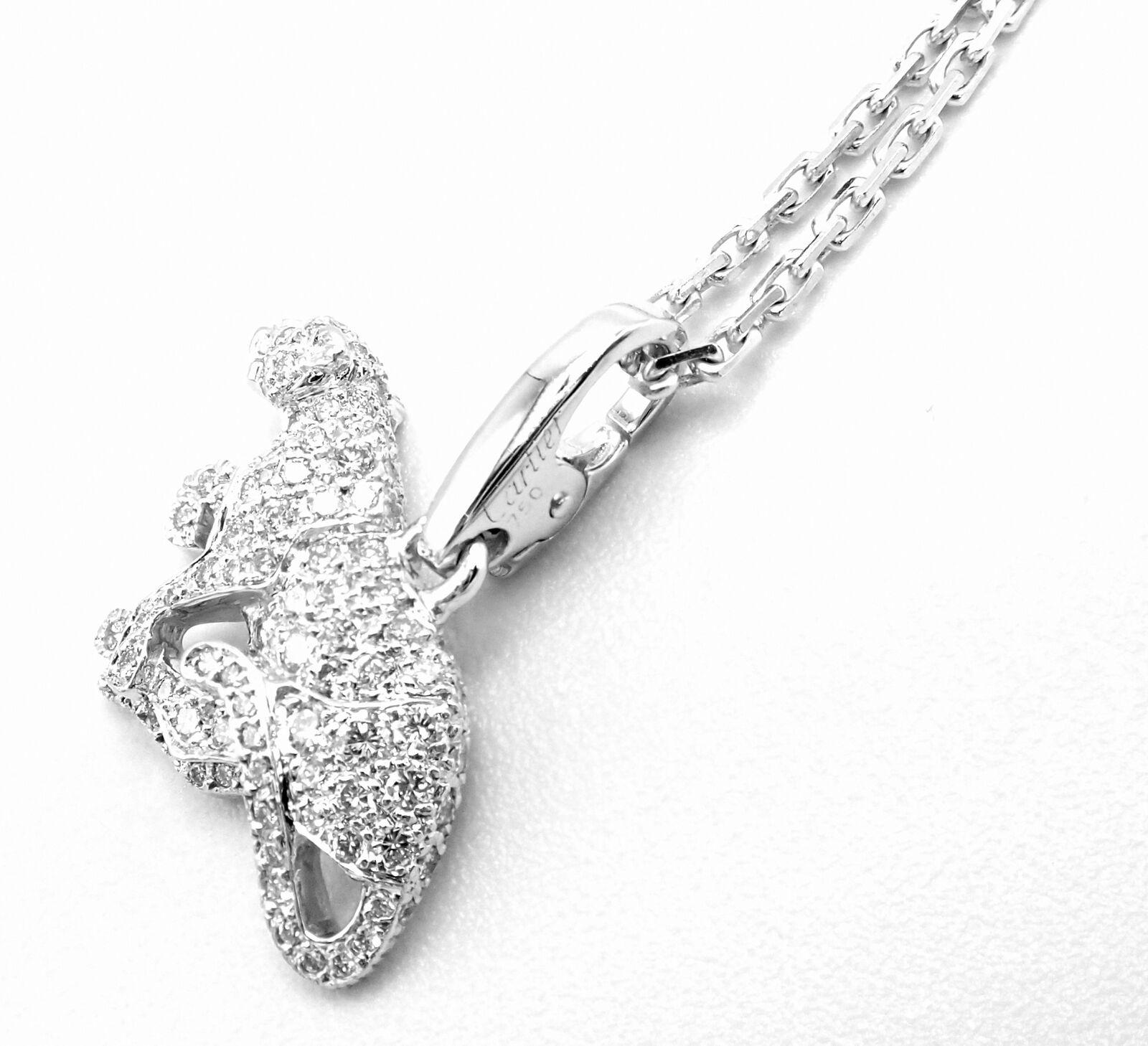 Brilliant Cut Cartier Panther Panthere Diamond Pendant White Gold Necklace For Sale
