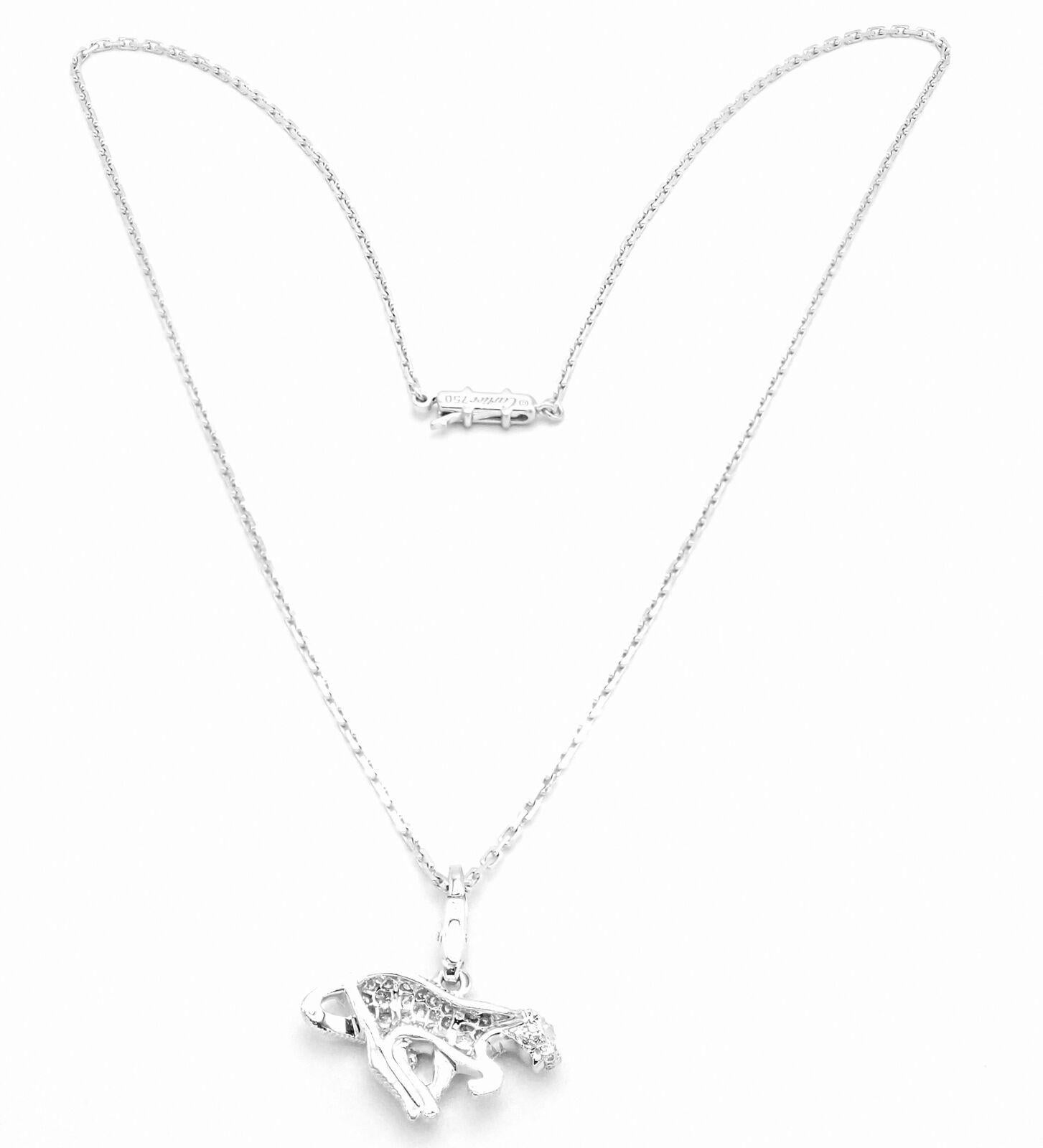 Cartier Panther Panthere Diamond Pendant White Gold Necklace In Excellent Condition For Sale In Holland, PA