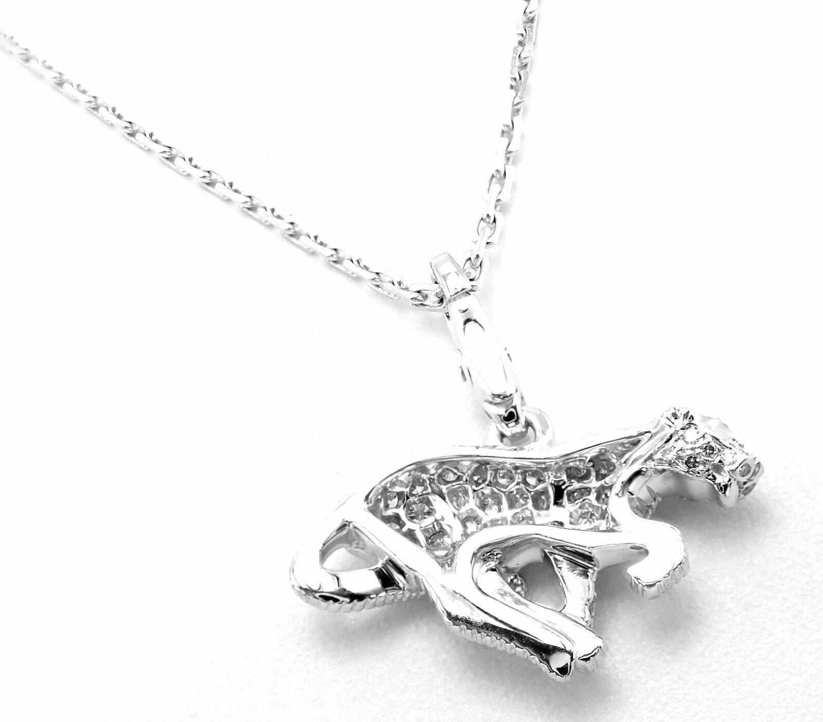 Women's or Men's Cartier Panther Panthere Diamond Pendant White Gold Necklace For Sale