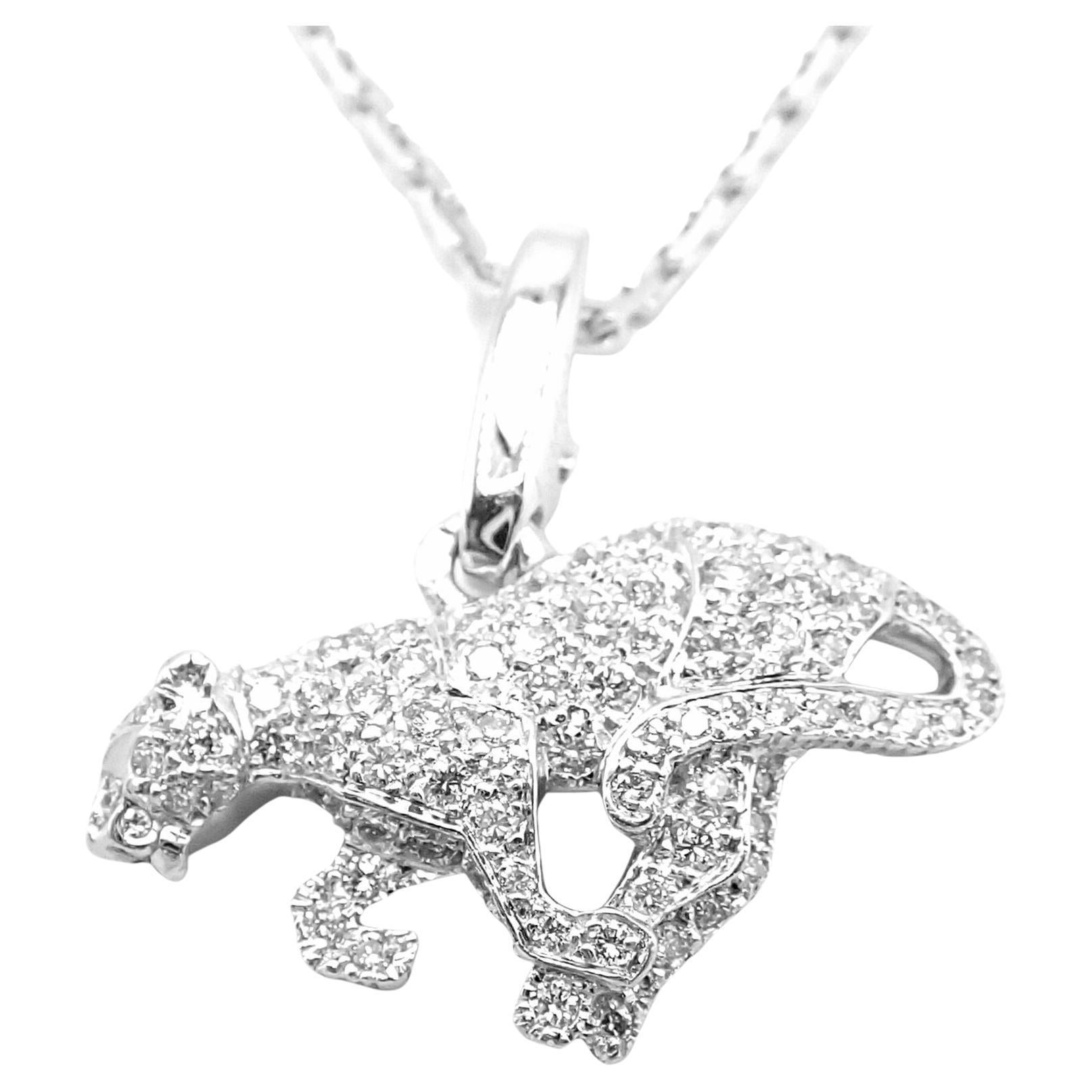 Cartier Panther Panthere Diamond Pendant White Gold Necklace For Sale