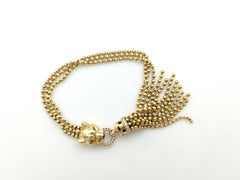 Cartier Panther Panthere Diamond Tsavorite Bead Tassel 18K Yellow Gold Bracelet