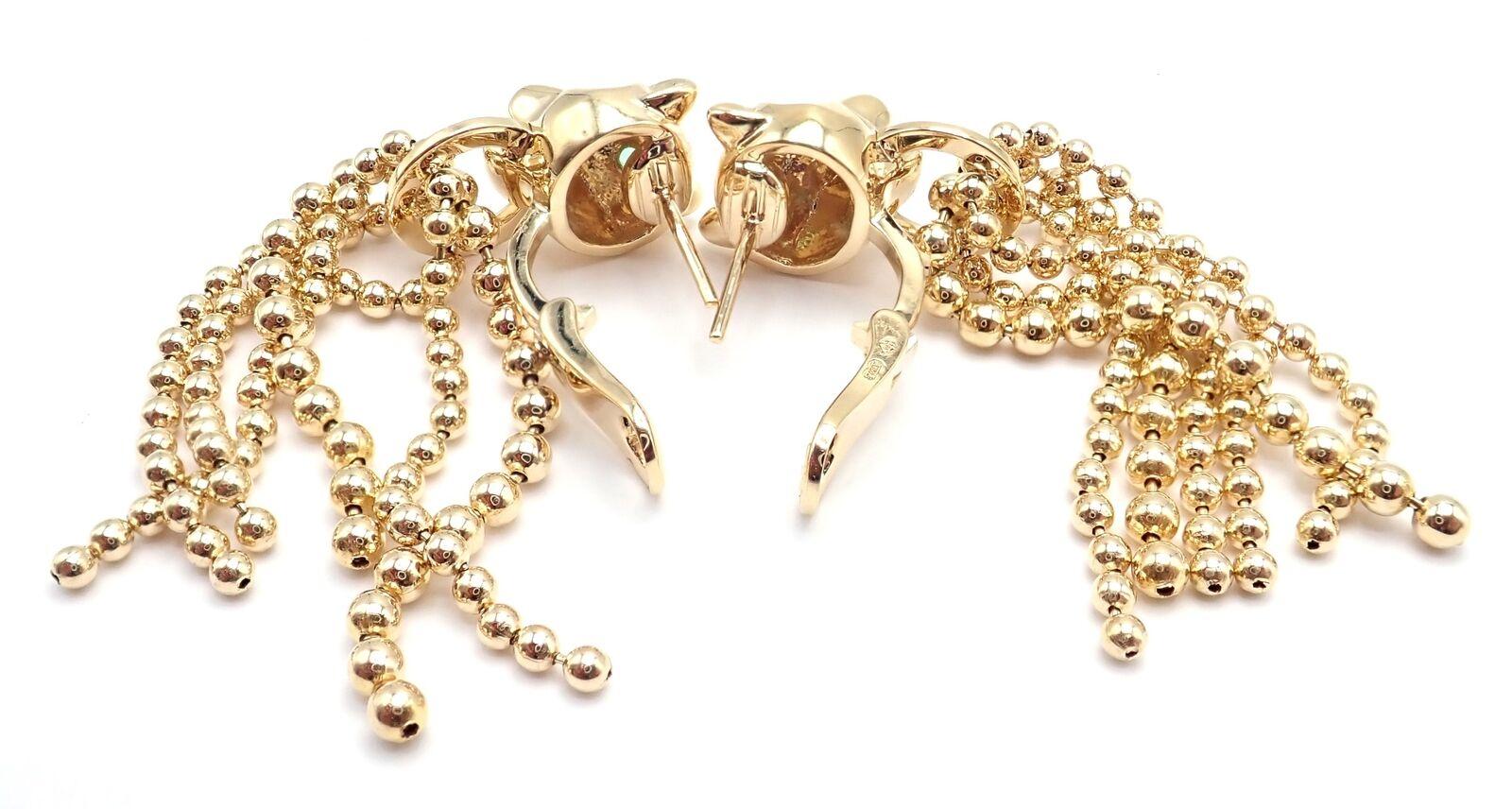 Cartier Panther Panthere Diamond Tsavorite Garnet Yellow Gold Earrings For Sale 2