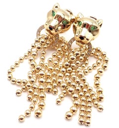 Cartier Panther Panthere Diamond Tsavorite Garnet Yellow Gold Earrings