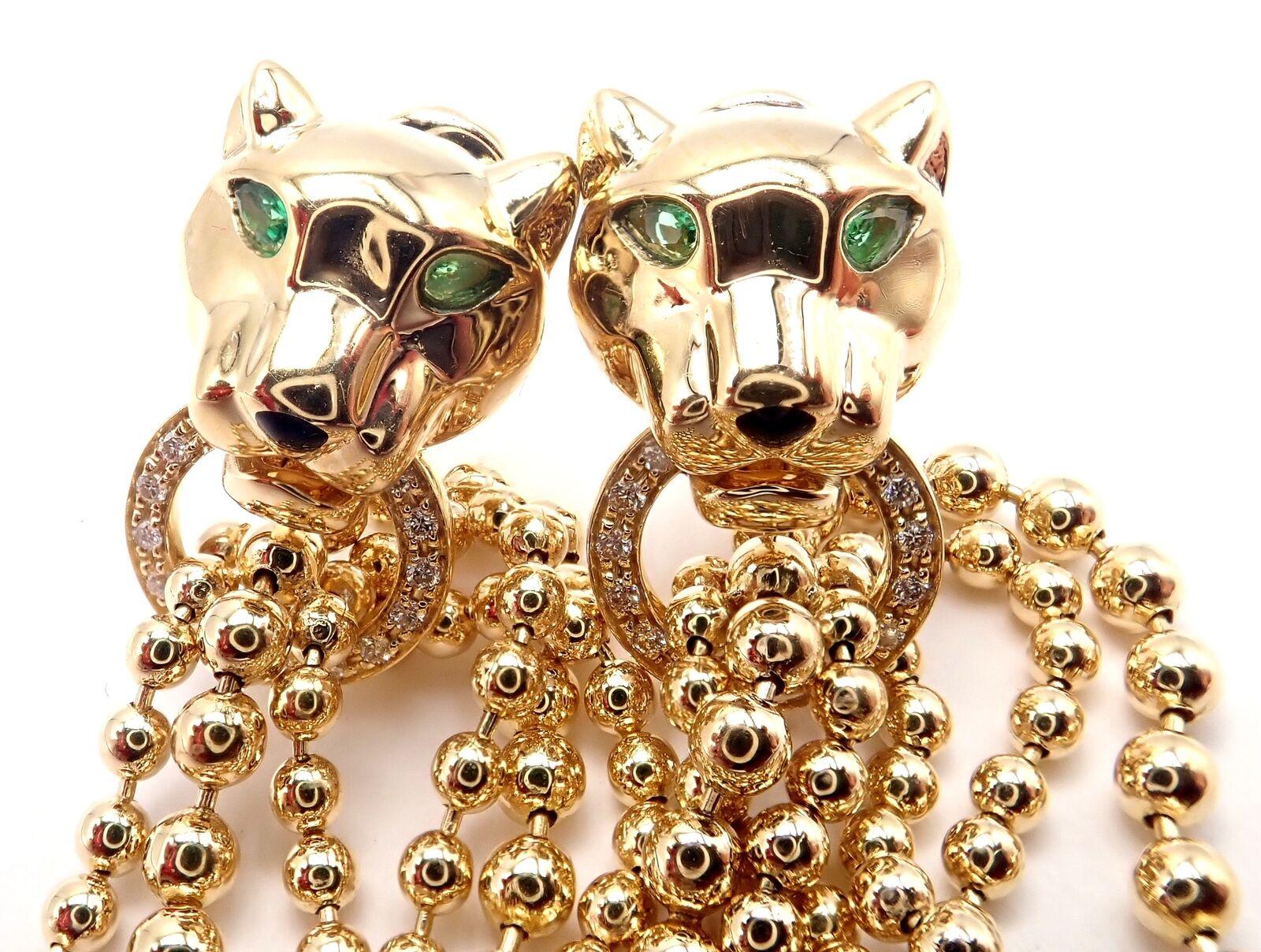 Cartier Gelbgold-Ohrringe, Panther Panthere Diamant Tsavorit Granat Gelbgold (Brillantschliff) im Angebot