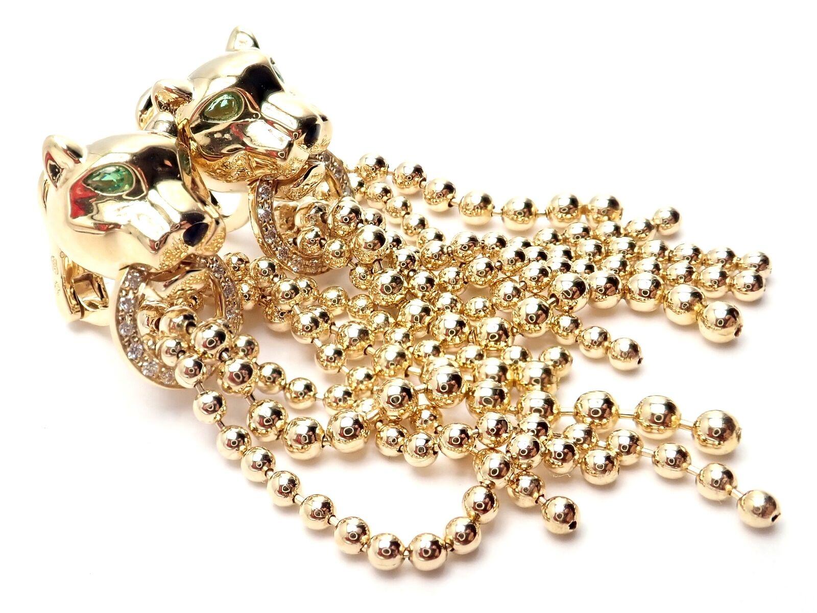 Cartier Gelbgold-Ohrringe, Panther Panthere Diamant Tsavorit Granat Gelbgold im Zustand „Hervorragend“ im Angebot in Holland, PA