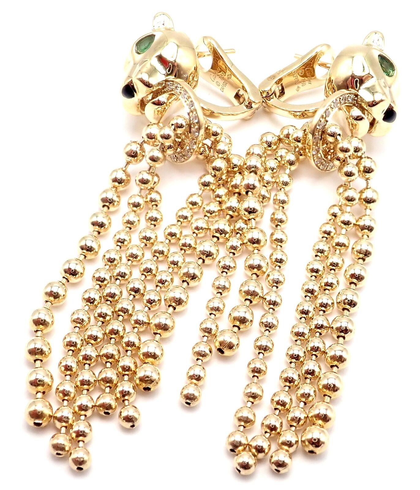 Cartier Panther Panthere Diamond Tsavorite Garnet Yellow Gold Earrings In Excellent Condition For Sale In Holland, PA