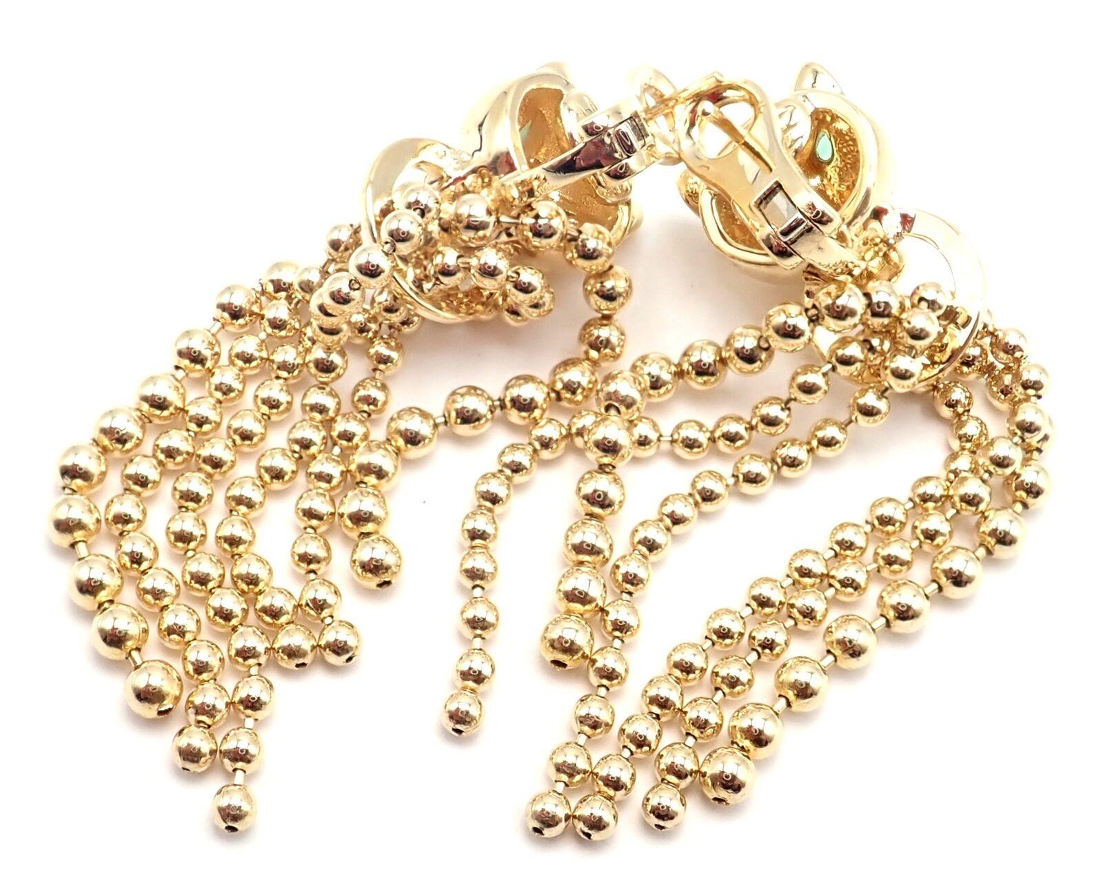 Women's or Men's Cartier Panther Panthere Diamond Tsavorite Garnet Yellow Gold Earrings For Sale