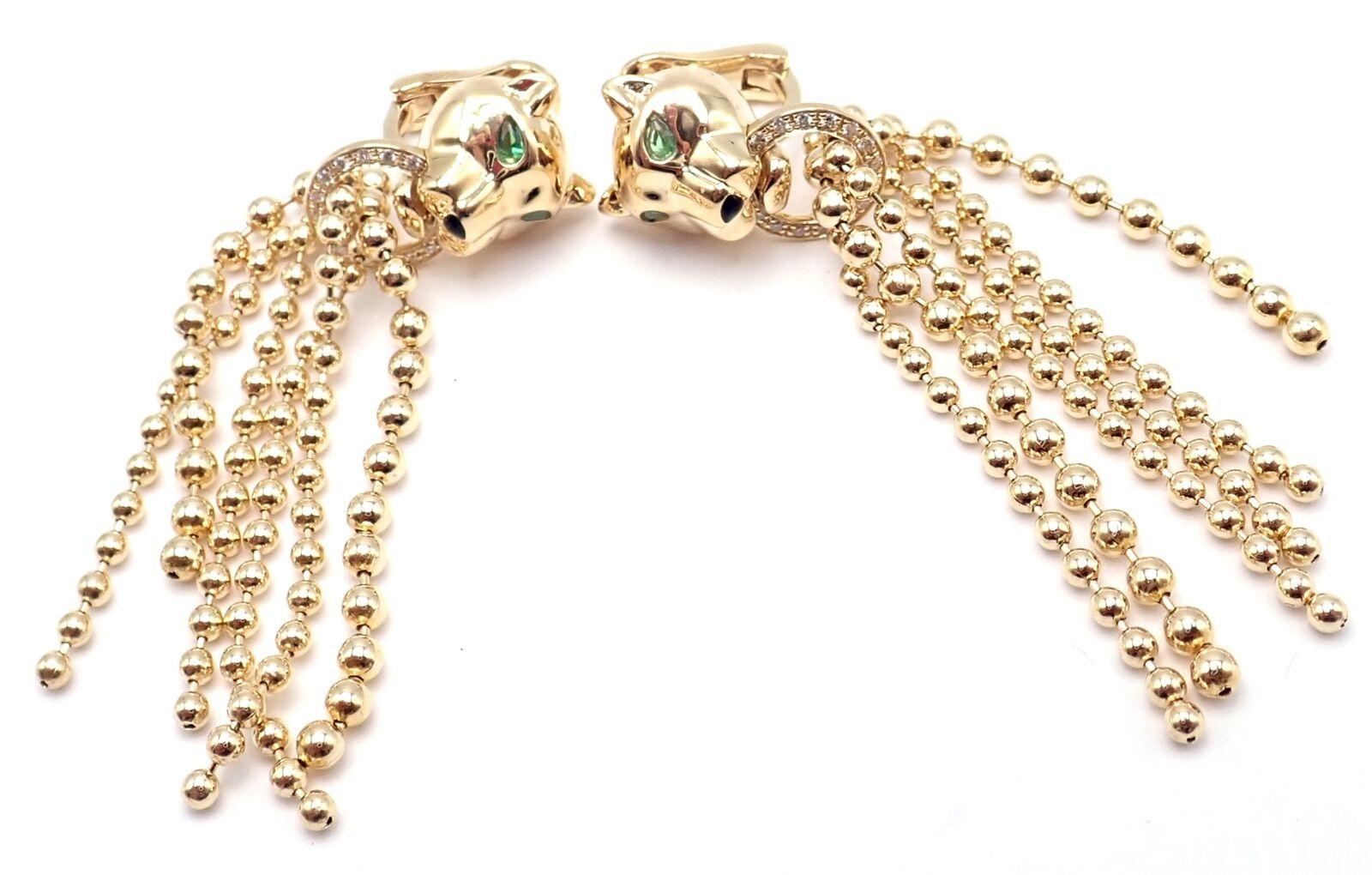 Cartier Panther Panthere Diamond Tsavorite Garnet Yellow Gold Earrings For Sale 1