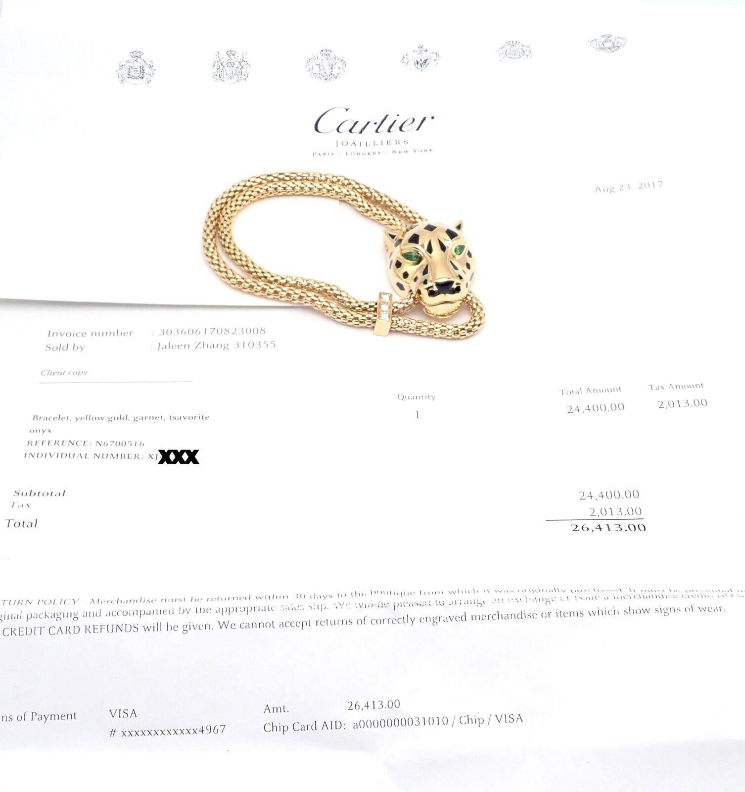 Cartier Panther Panthere Diamond Tsavorite Lacquer Yellow Gold Link Bracelet 6