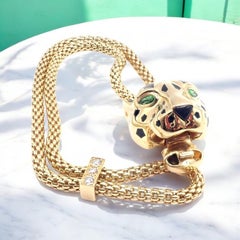 Cartier Panther Panthere Diamond Tsavorite Lacquer Yellow Gold Link Bracelet
