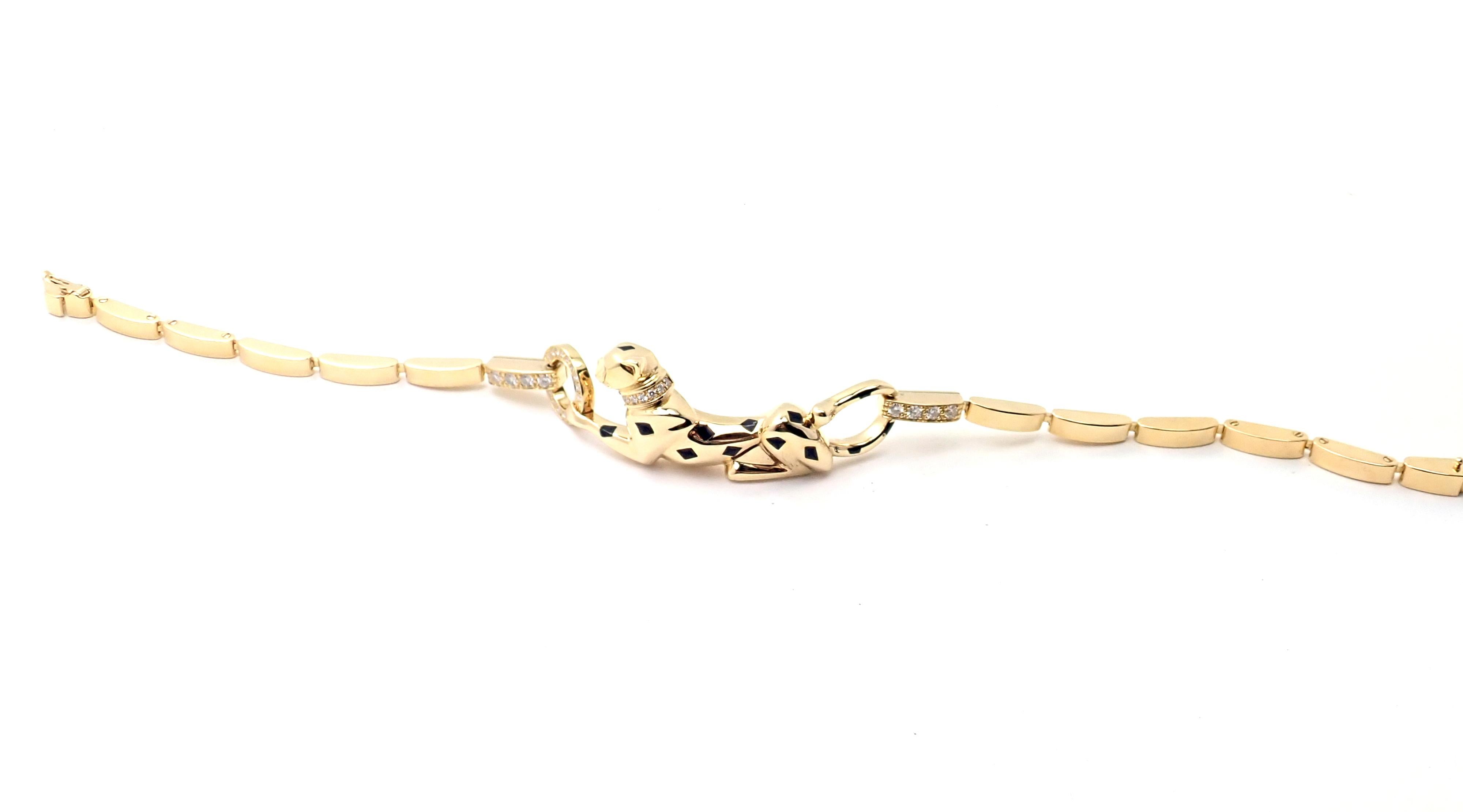 Cartier Panther Panthere Diamond Tsavorite Lacquer Yellow Gold Link Bracelet In Excellent Condition In Southampton, PA