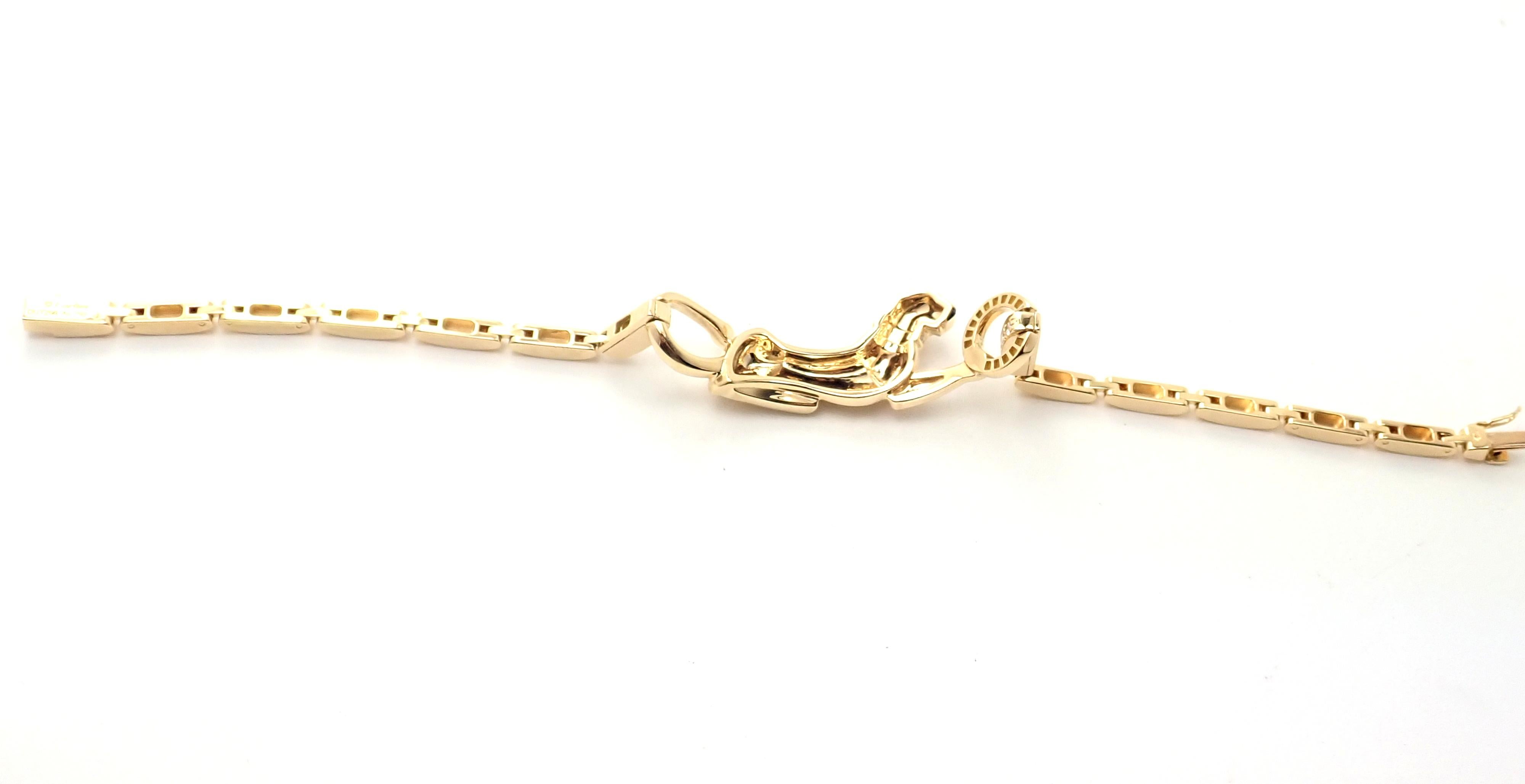 Women's or Men's Cartier Panther Panthere Diamond Tsavorite Lacquer Yellow Gold Link Bracelet