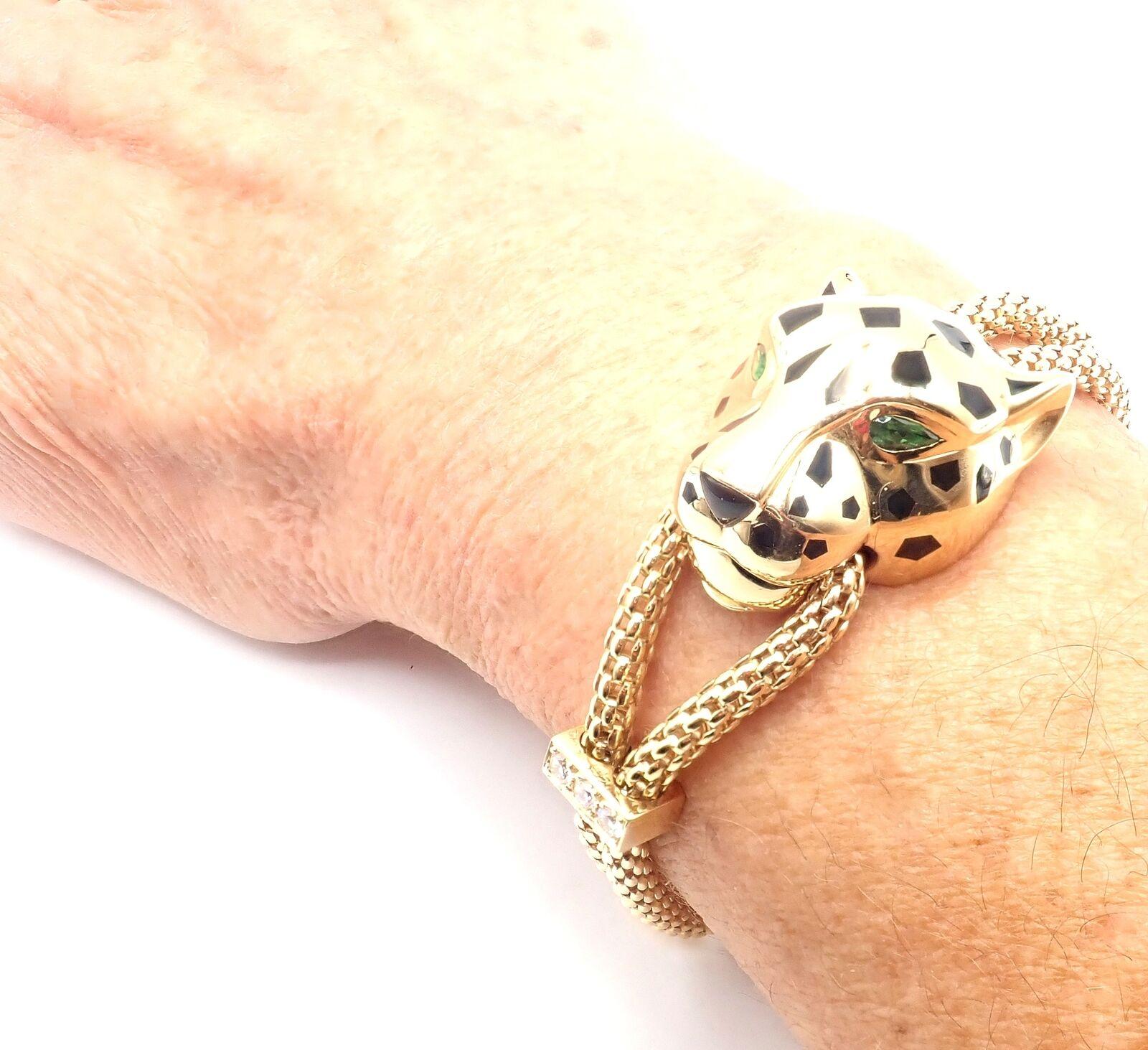 Cartier Panther Panthere Diamond Tsavorite Lacquer Yellow Gold Link Bracelet 4