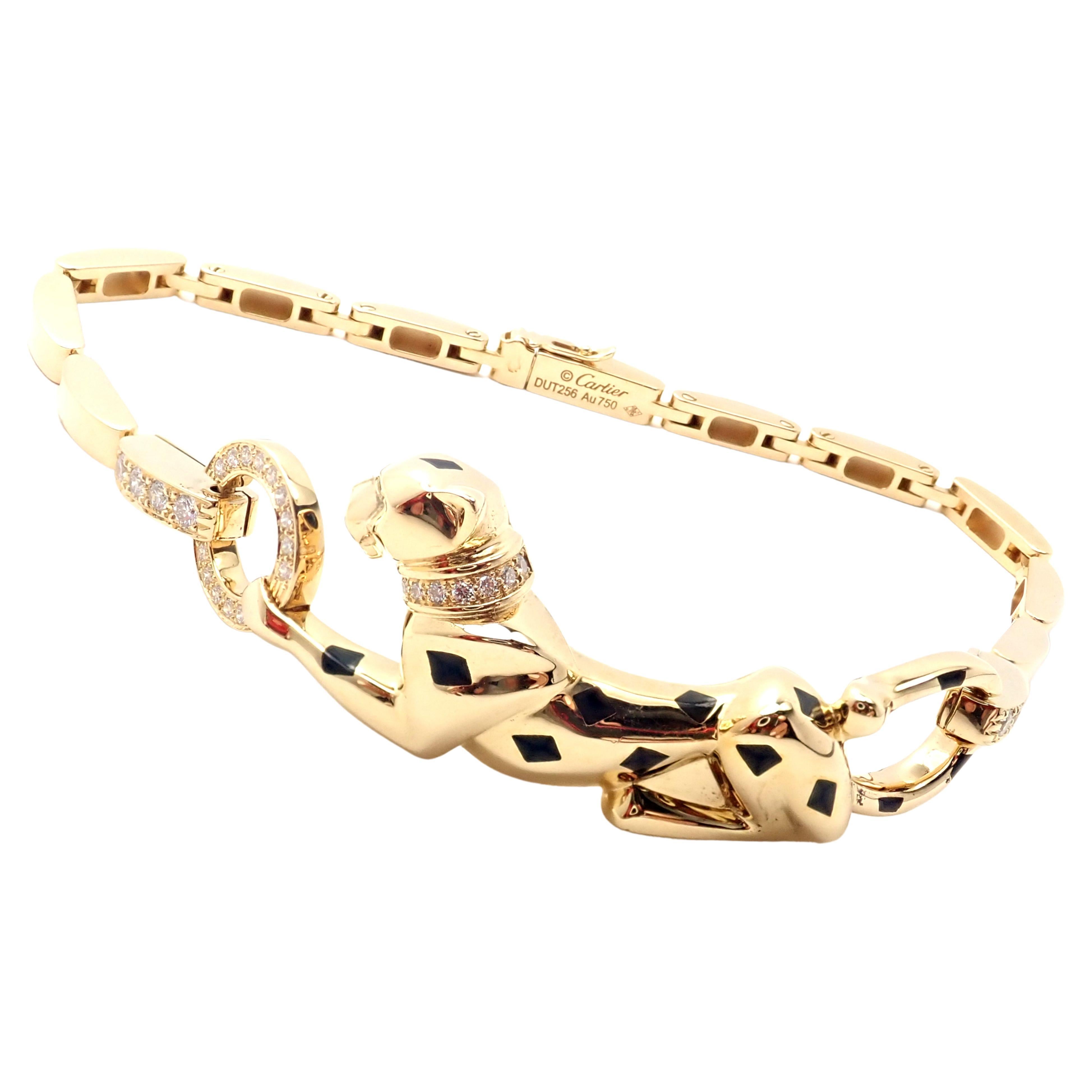 Cartier Panther Panthere Diamond Tsavorite Lacquer Yellow Gold Link Bracelet