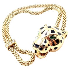 Cartier Panther Panthere Diamond Tsavorite Lacquer Yellow Gold Link Bracelet