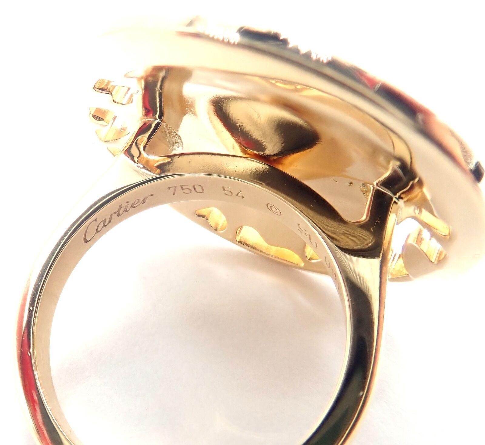 Cartier Panther Panthere Diamond Tsavorite Lacquer Yellow Gold Ring For Sale 6