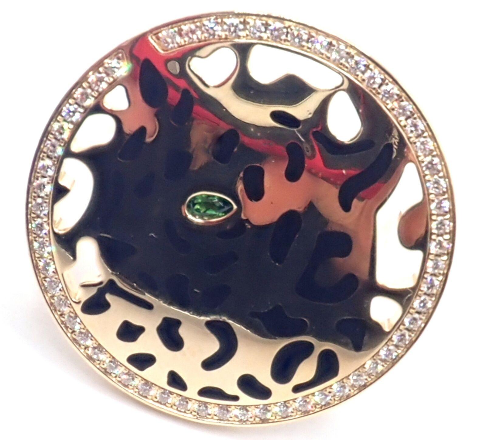 Cartier Panther Panthere Diamond Tsavorite Lacquer Yellow Gold Ring For Sale 1