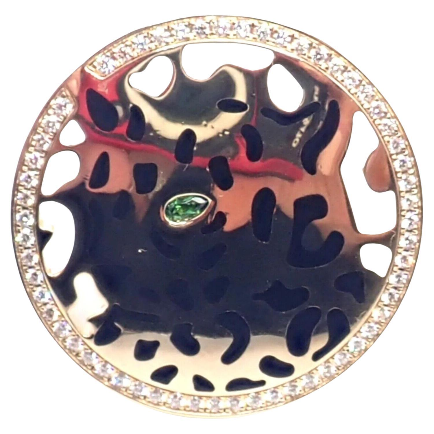 Cartier Panther Panthere Diamond Tsavorite Lacquer Yellow Gold Ring