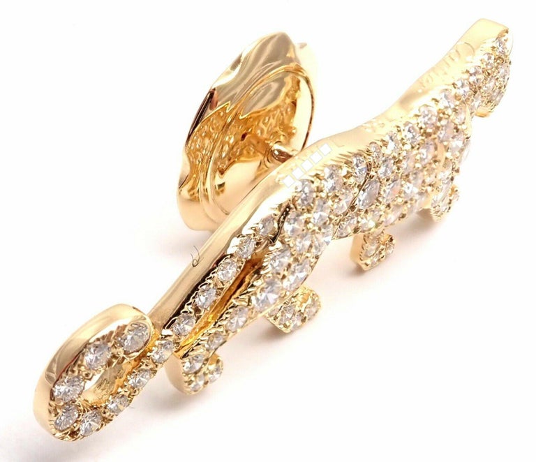 Cartier Panther Panthere Diamond Yellow Gold Tie Lapel Pin Brooch For Sale  at 1stDibs