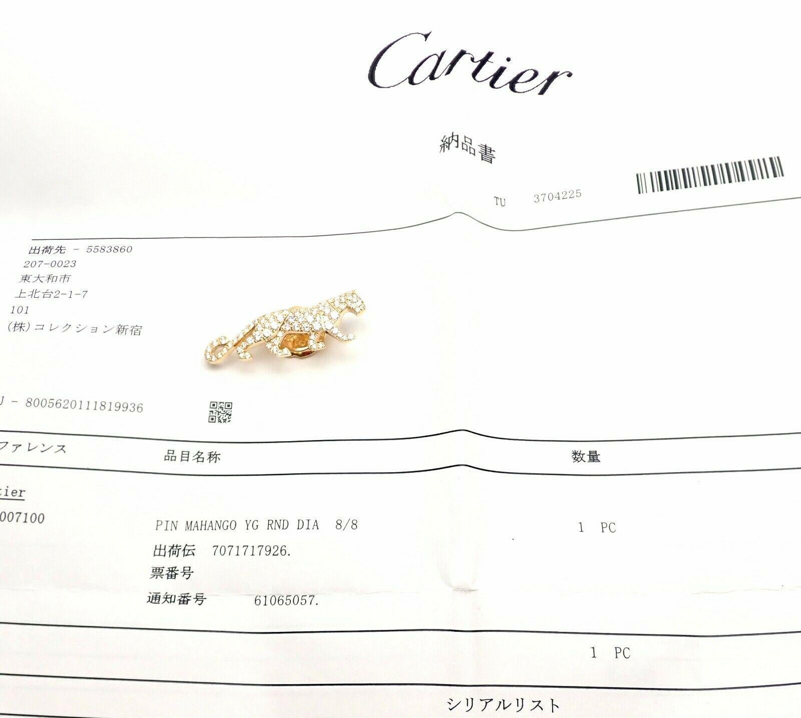 Cartier Pantera Diamante Oro Amarillo Alfiler de Solapa Corbata Broche en Excelente Estado en Holland, PA