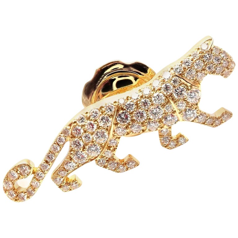 Cartier Panther Panthere Diamond Yellow Gold Tie Lapel Pin Brooch For Sale