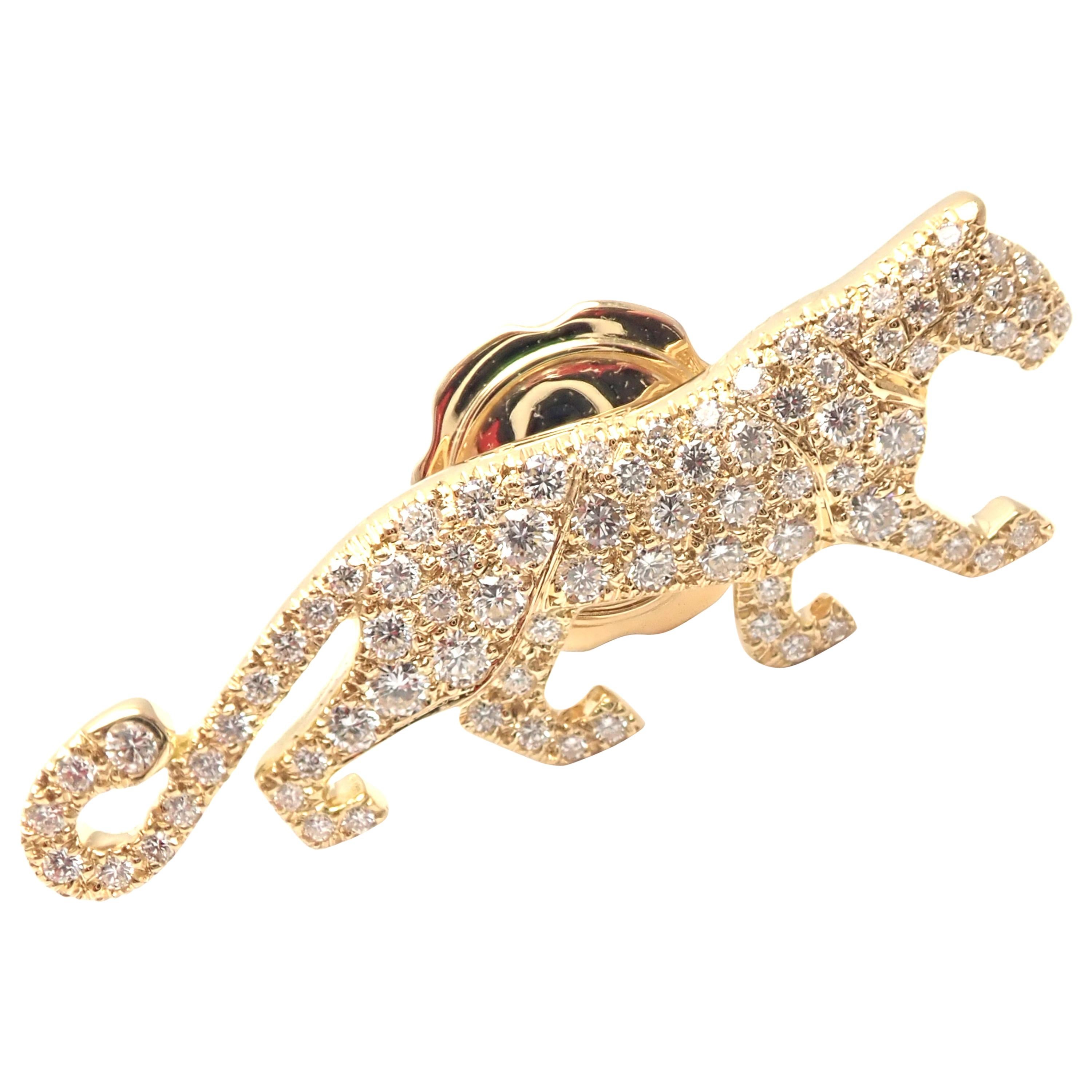 Cartier Panther Panthere Diamond Yellow Gold Tie Lapel Pin