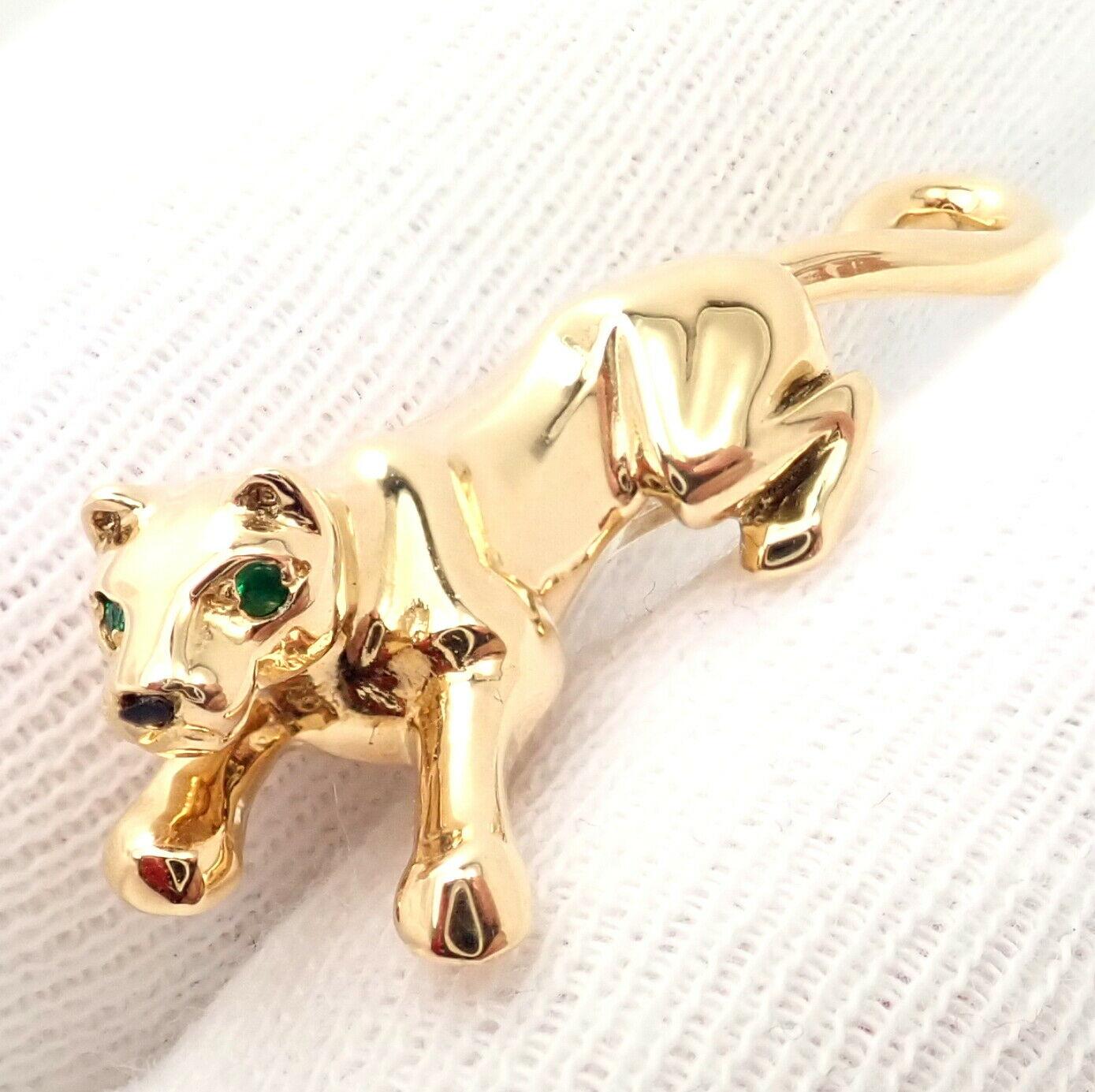 Cartier Panther Panthere Emerald Black Onyx Tie Lapel Yellow Gold Pin Brooch In Excellent Condition For Sale In Holland, PA